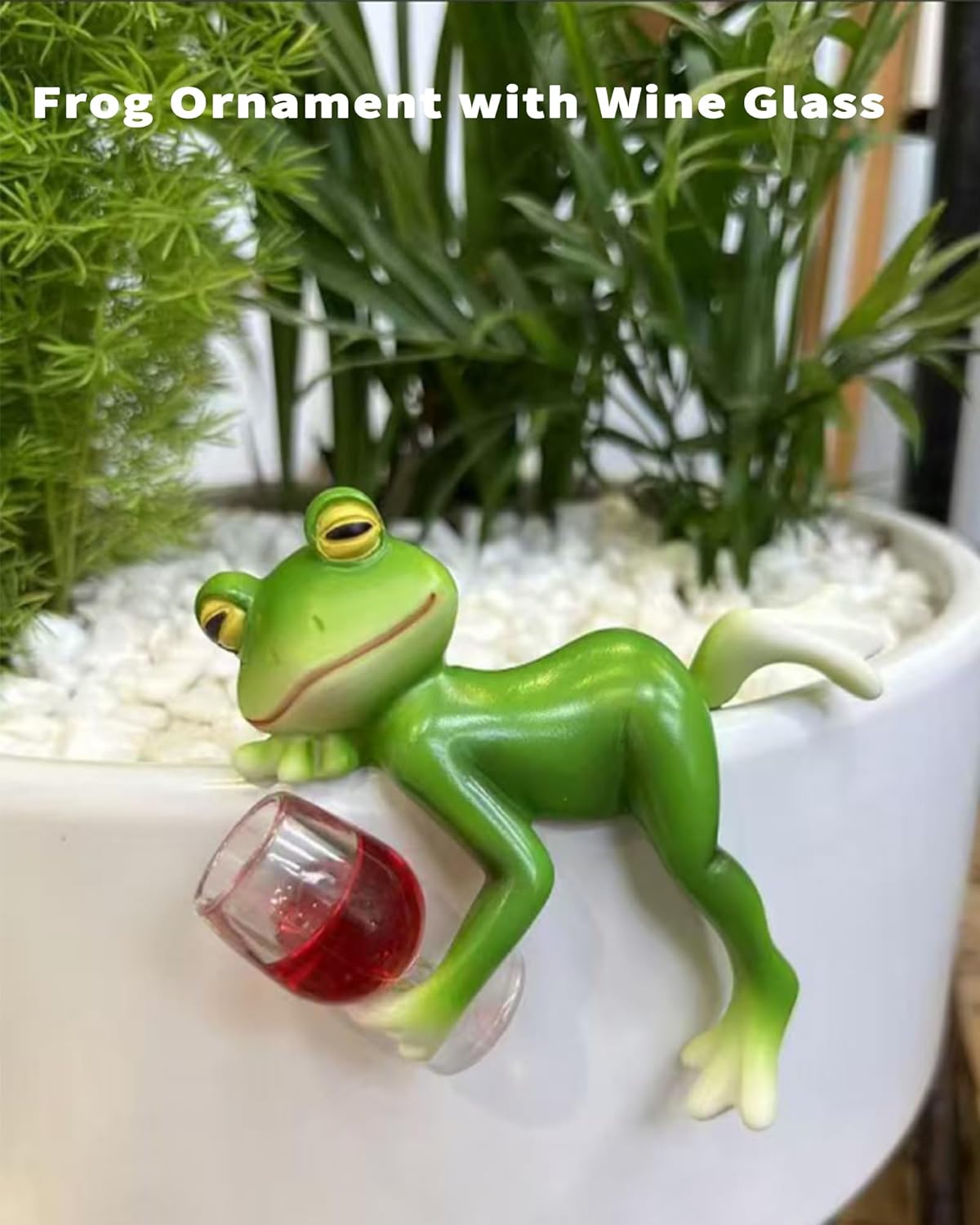 JWShang Set of 3 Tipsy Frog Figurines Plant Decorations for Pots, Miniature Resin Frog with Wine Glass Drinks, Happy Laid Back Flower Pot Hugger for Garden Outdoor Yard Lawn Ornament
