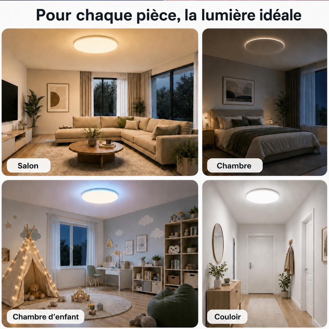 Yeelight Plafonnier LED 60cm, 4800LM RGBCW Intelligent Luminaire Plafonnier, Dimmable 2700K–6500K avec RGB Séparé, Installation Rapide, 16M Couleurs Compatible Alexa & Google, Application/Télécommande