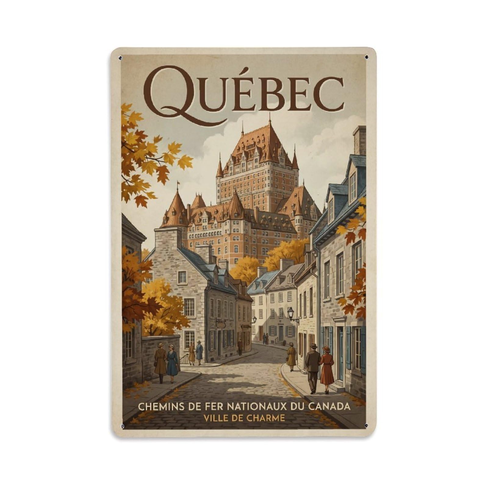Huiyhb 8X12inch(20X30cm) Retro Canada Quebec City Travel Metal Tin Sign