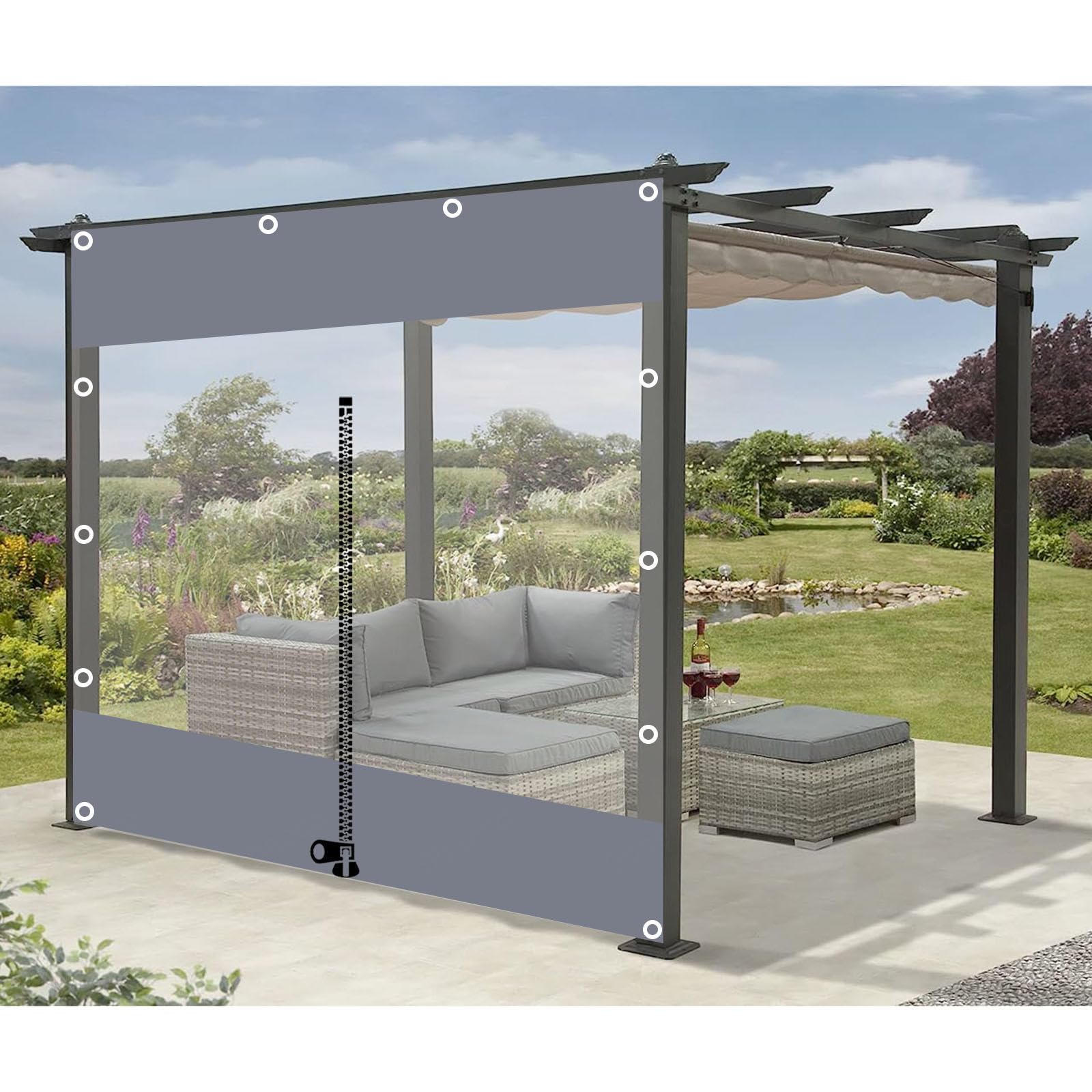 Transparent Tarpaulin Side Panels, Outdoor Clear Pvc Tarp Curtains, Pergola Gazebo Side Curtains, Waterproof Tarpaulin Curtains for Patio Porch Garage, With Zip,LxH-1.8x2.5m/5.9 * 8.2ft