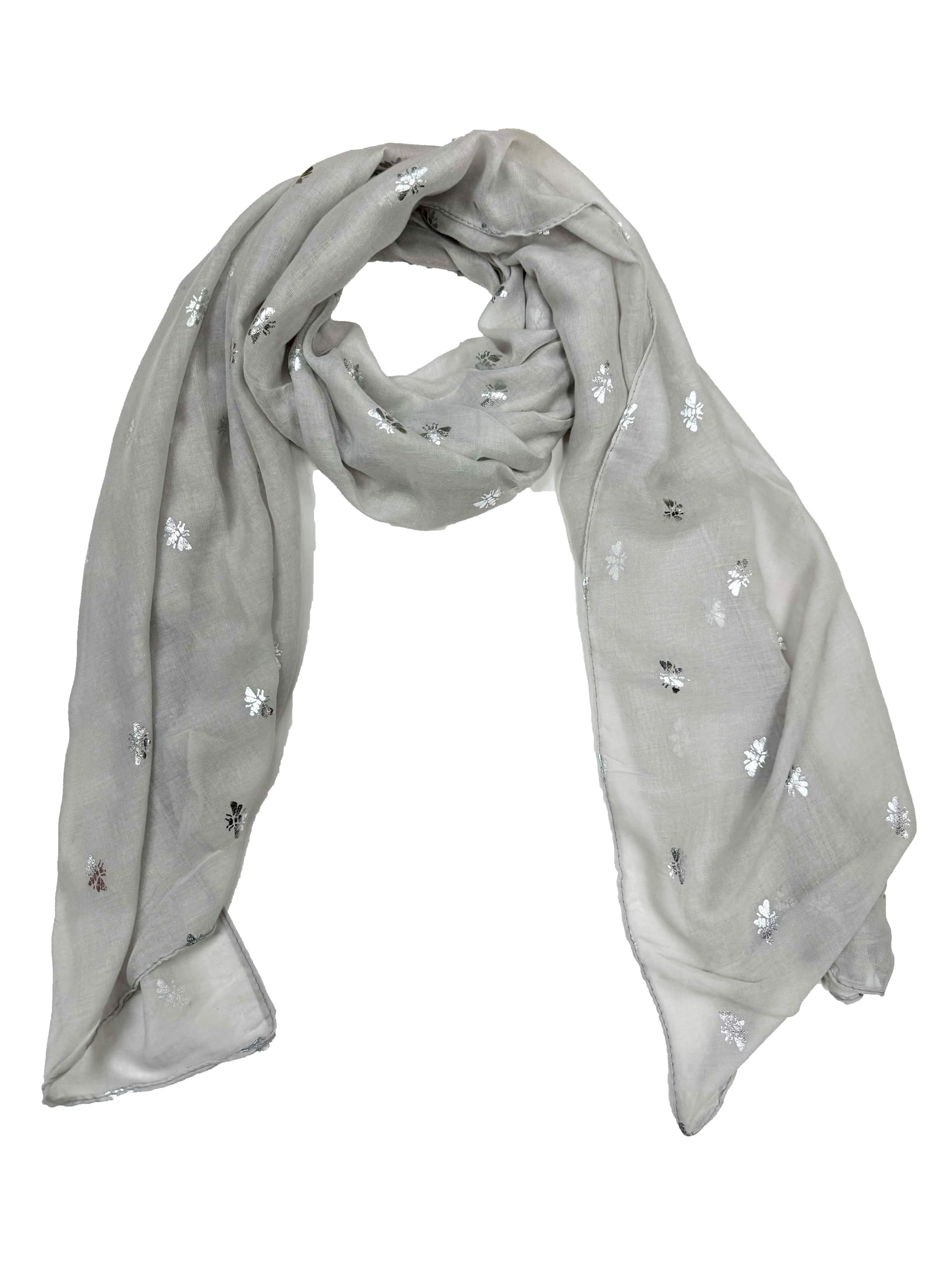 Zac's Alter Ego Women's Silver Scarf With Foil Metallic Glitter Bee Print