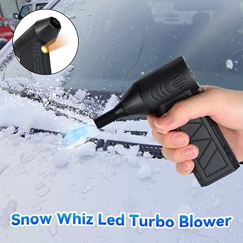 Snow Whiz Turbo Blower, Snowwhiz Turbo Blower with Led, Mini Turbo Snow Blower for Car,3 Gear Adjustable Super Power Turbo Breeze Electric Blower,Clear Snow 10x Faster