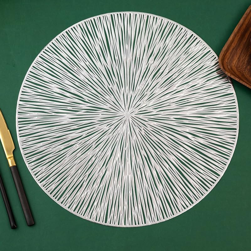 Miniatura 5 de 246pcs 38cm Round Hollow Waterproof Dining Placemats Gold, Heat Resistant Non-Slip PVC Table Mats for Home, Hotel Dining Restaurant (Gold, 6pcs-38cm)