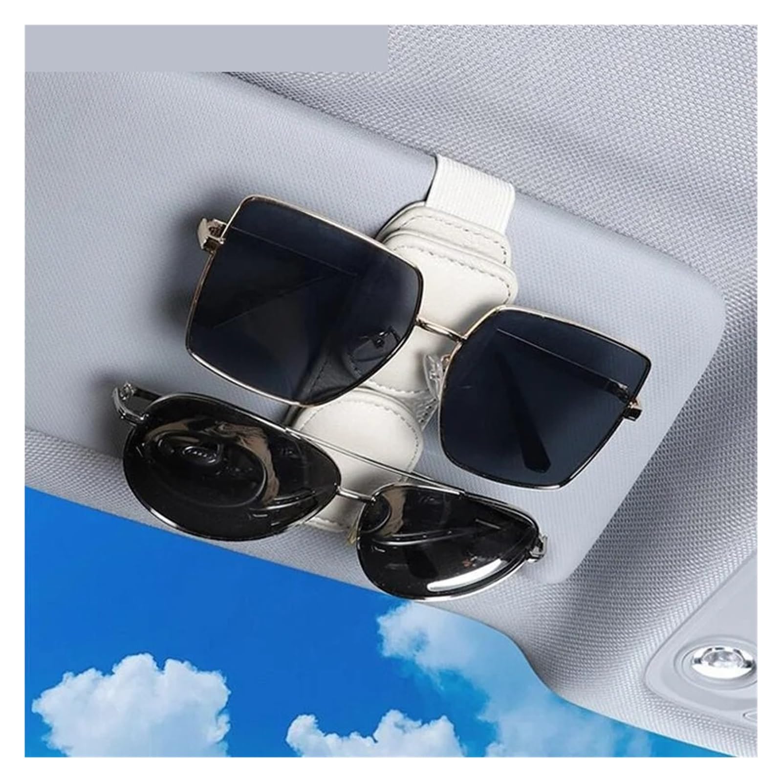 Porta Occhiali Interno Auto Supporto per Occhiali da Sole per Visiera Dell'auto Clip per Gancio per in Pelle Magnetica per Accessori(Beige)