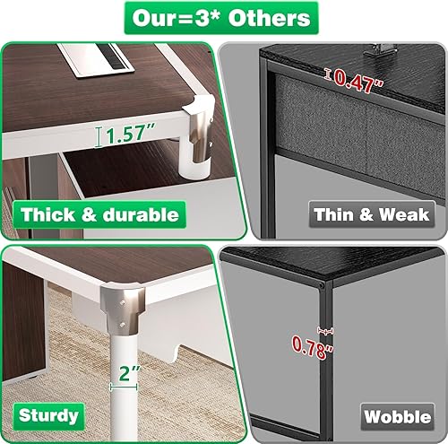 Miniatura 5 de Cyclysio Escritorio en forma de L con archivador y tira de alimentación, escritorio de oficina esquinero reversible con luces LED, escritorio grande