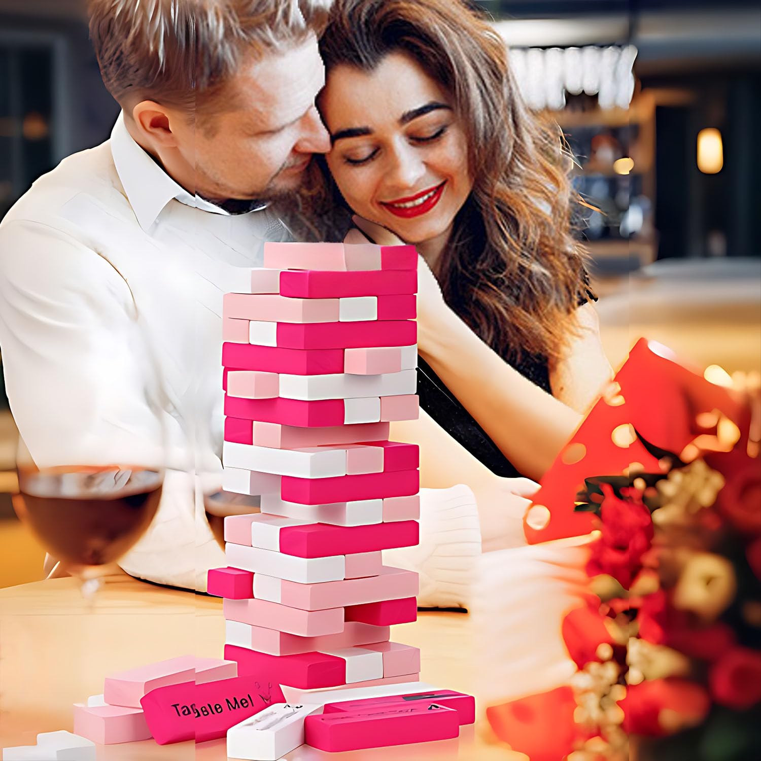 VKX 54 Pcs Super Naughty Block Tower Game, Valentine Tumbling Wooden Tower Stacking Blocks, Date Night Games & Fun Couple Activities, Stacking Wooden Block Game for Lover