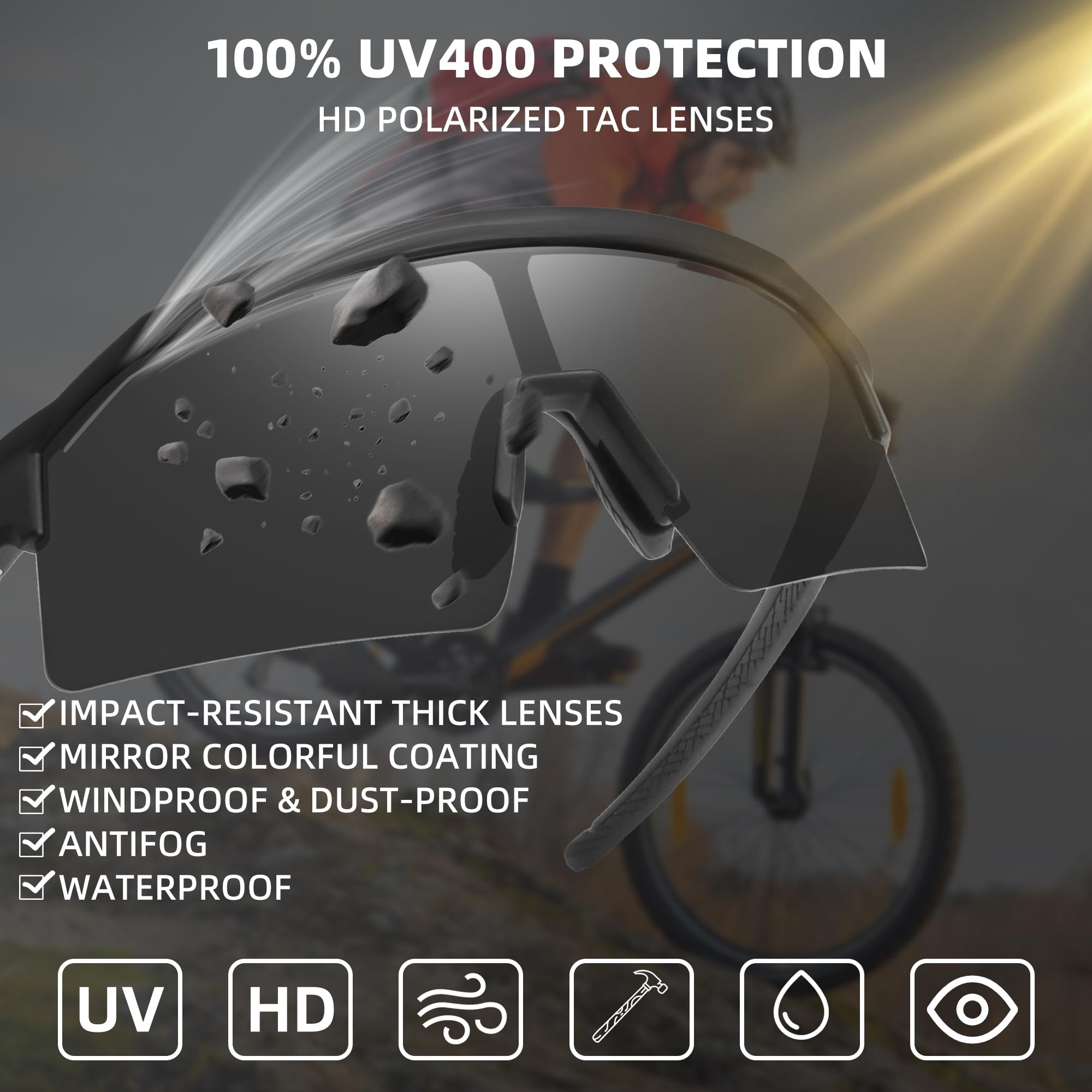 Lunettes de soleil de sport polarisées pour homme et femme, protection UV400, baseball, cyclisme, pêche