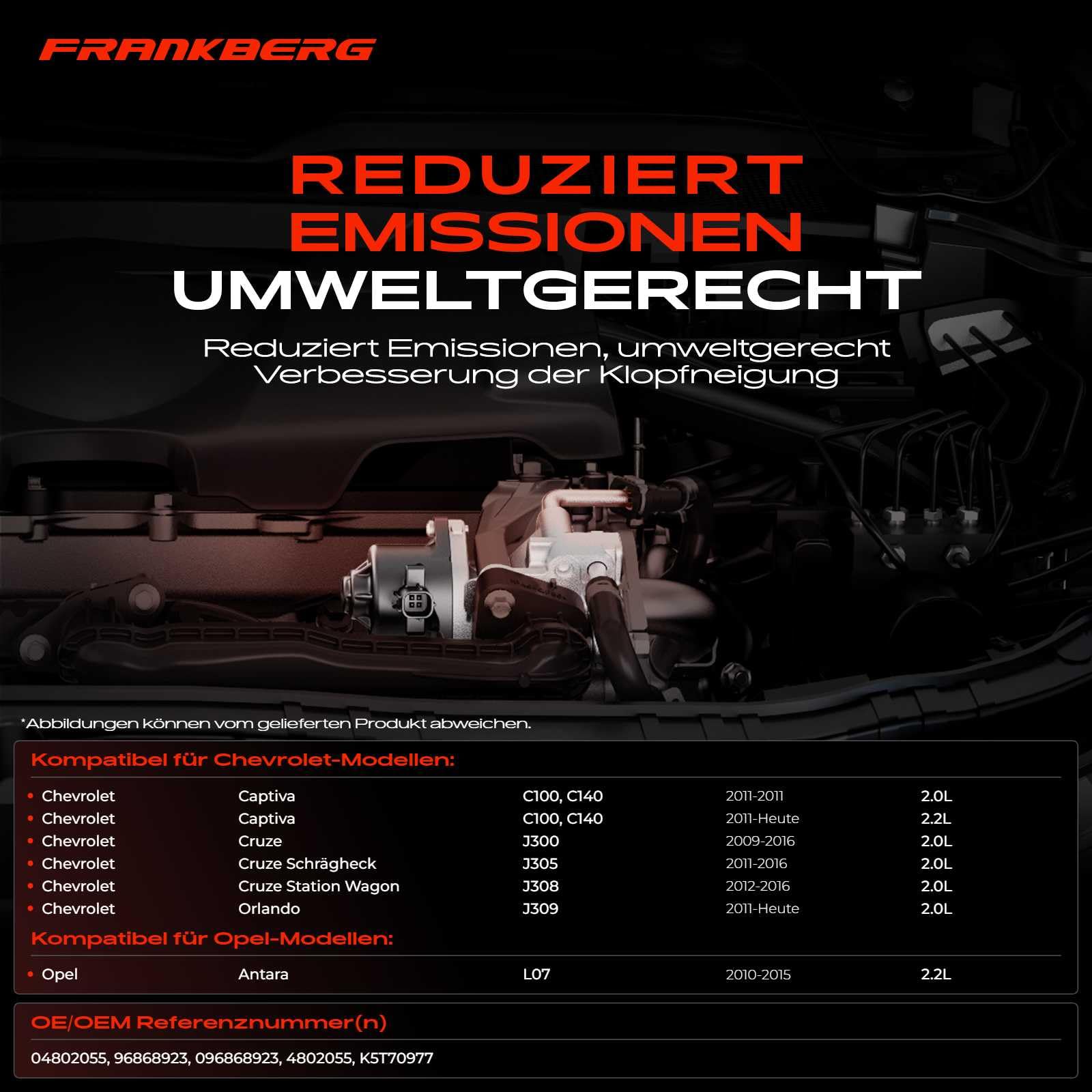 Frankberg Valvola EGR (Electronic Gas Recirculation) per motori diesel | Compatibile con: Captiva C100 C140, Orlando J309, Cruze Hatchback J305, Antara L07, Cruze Station Wagon J308, Cruze J300