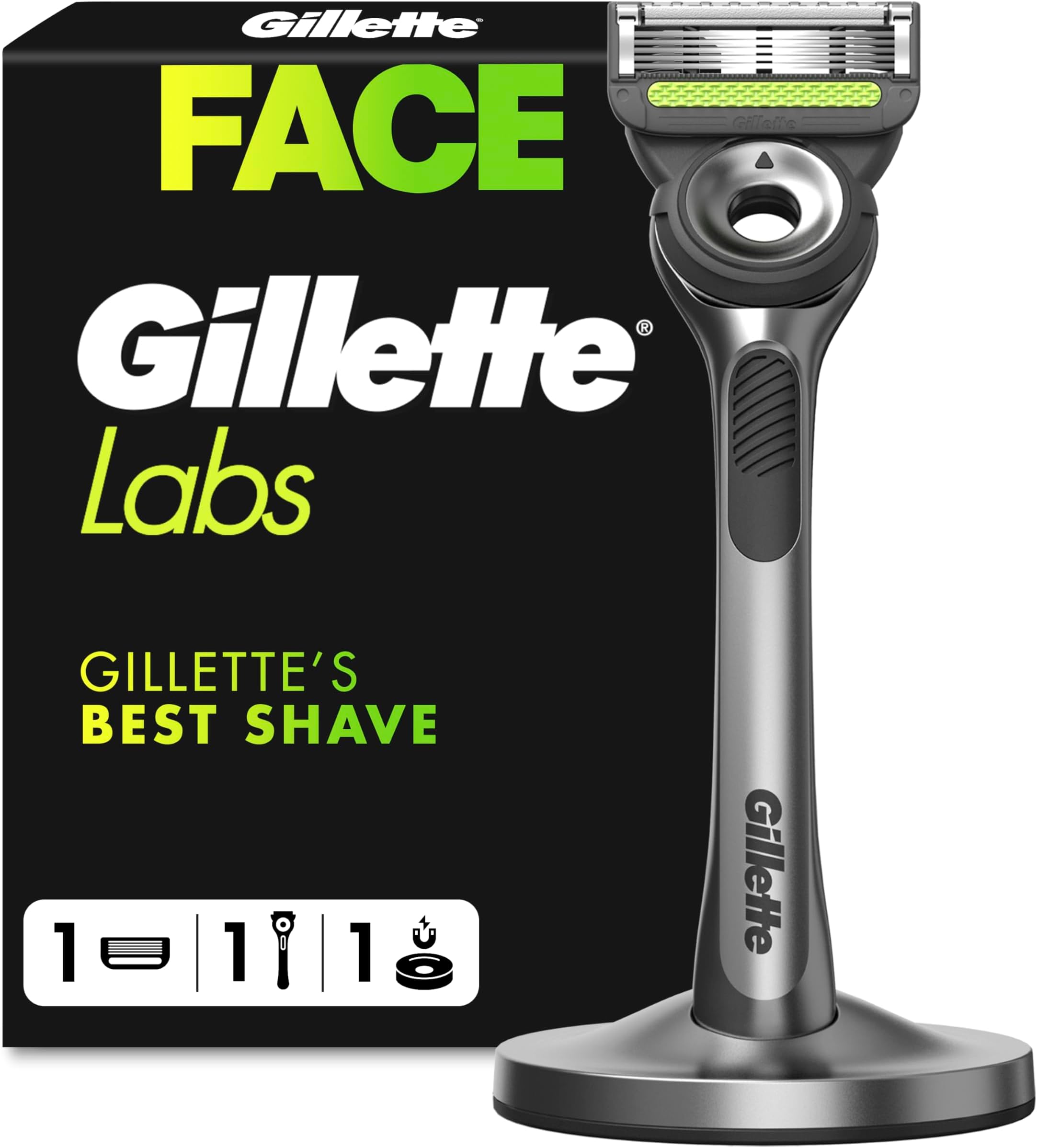GilletteLabs Men's Razor + 1 Razor Blade Refill, with Exfoliating Bar, Includes Premium Magnetic Stand