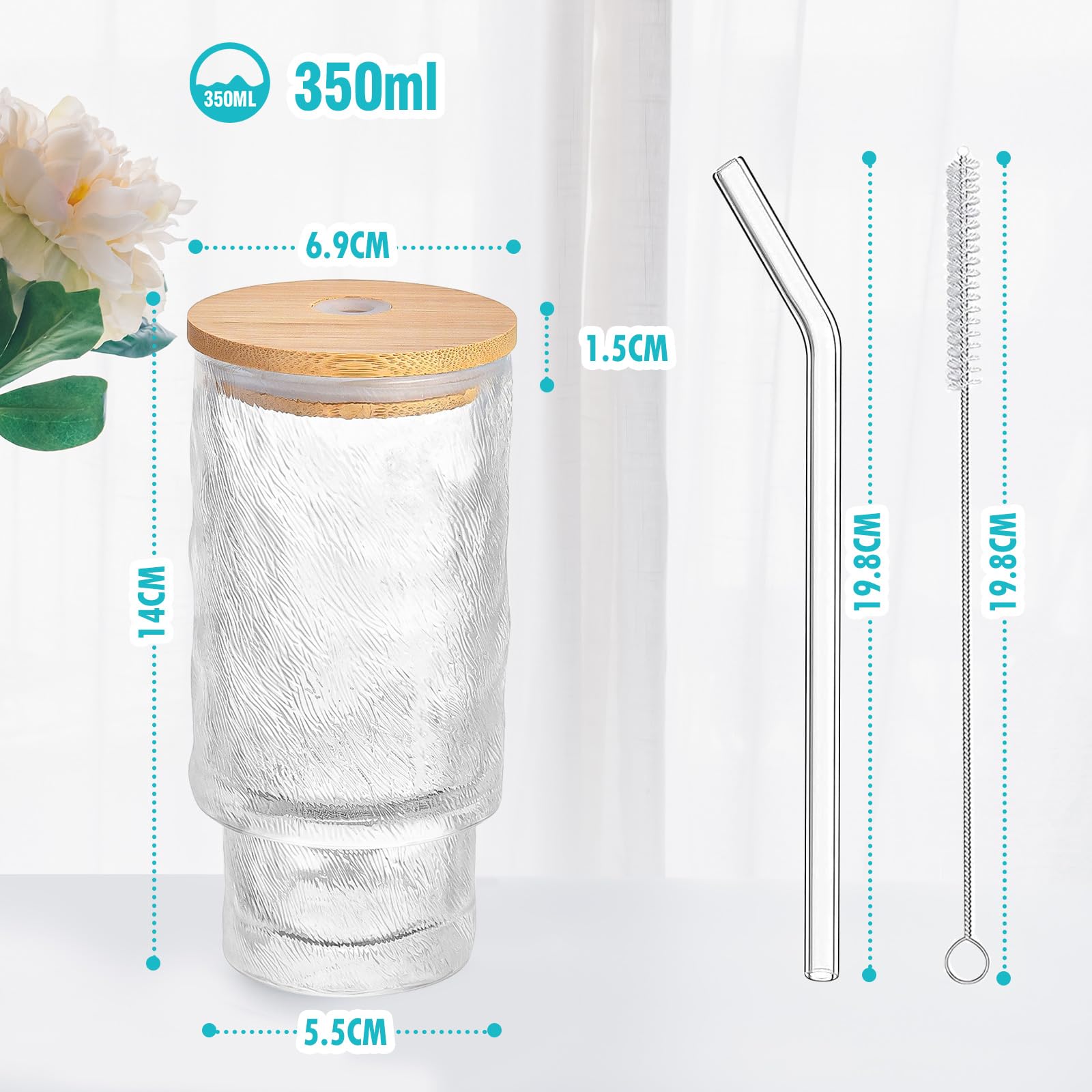 Set 4 Bicchieri In Vetro Con Cannuccia E Coperchio - 350ml, Per Cocktail E Bevande - Foto 6