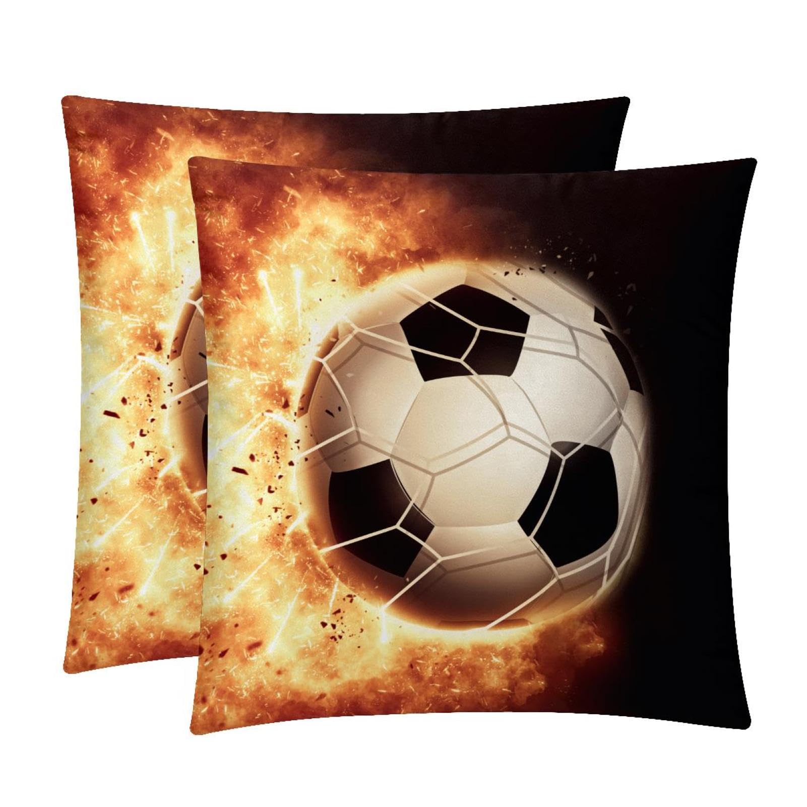 TDGKPZ Flame Soccer Throw Pillow Covers 2 Pack Pillowcases Soft Cozy Pillow Cases For Couch Bed Sofa 45x45cm