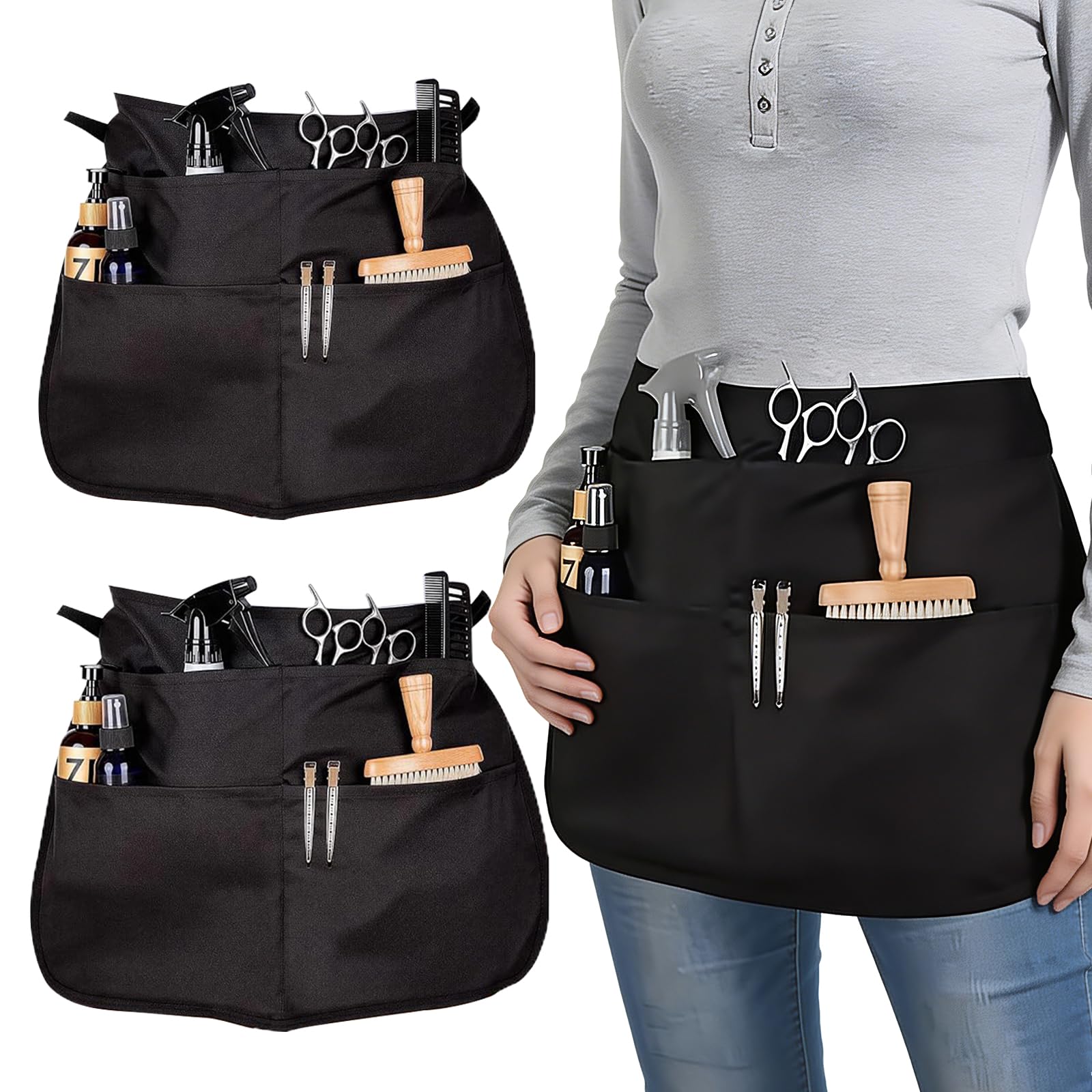 YcsRnn 2 Pcs Black Apron with Pockets, Cleaning Apron