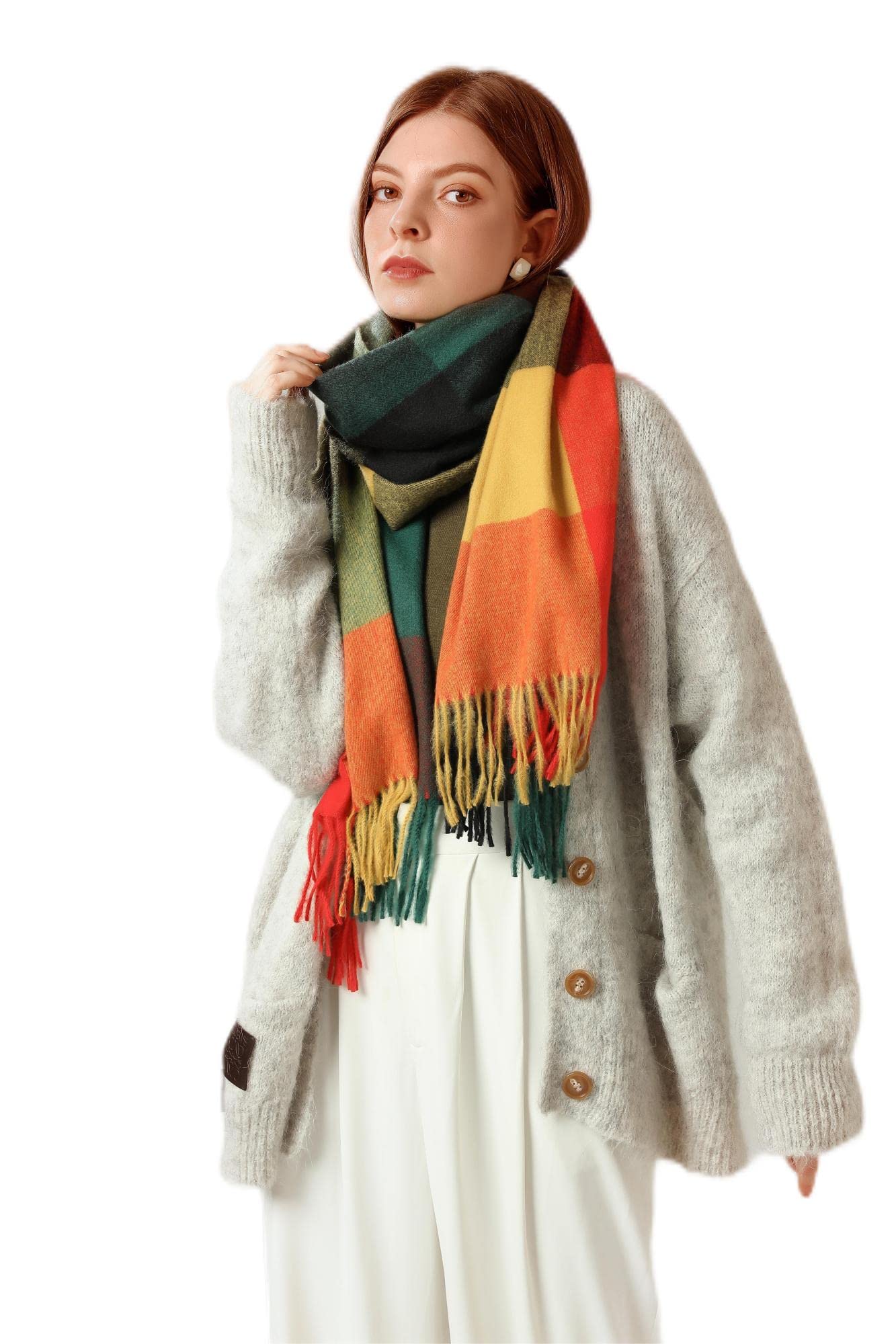 PCIQUTE Tartan Plaid Scarves for Women Winter,Long Scarves for Women with Fringe,Super Soft Scarf for Women Winter