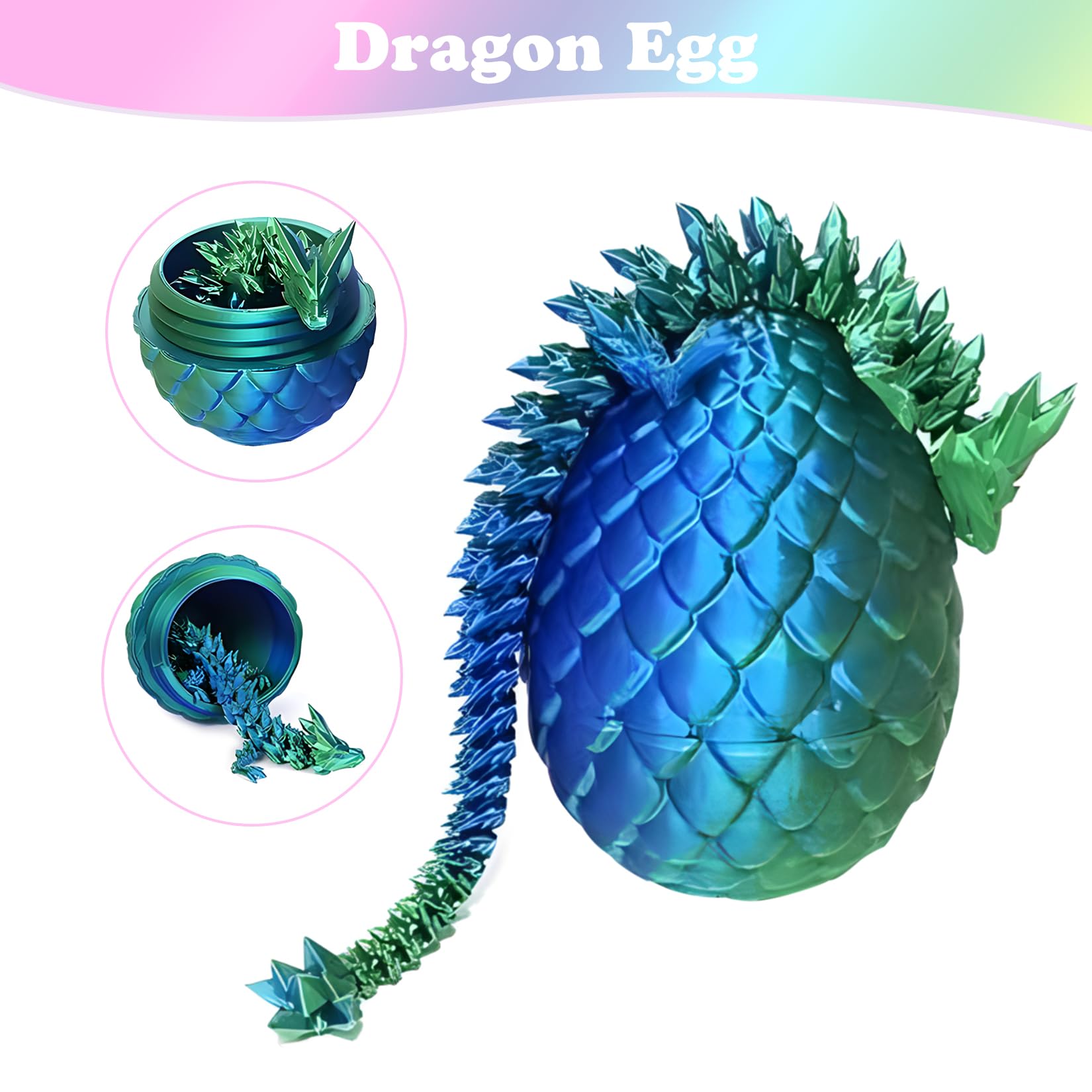 Uovo di Drago Stampato in 3D con Figure di Drago Mobili di Drago per Natale Pasqua Compleanno Carnevale Adulti Bambini Regali Giocattol i(Verde)