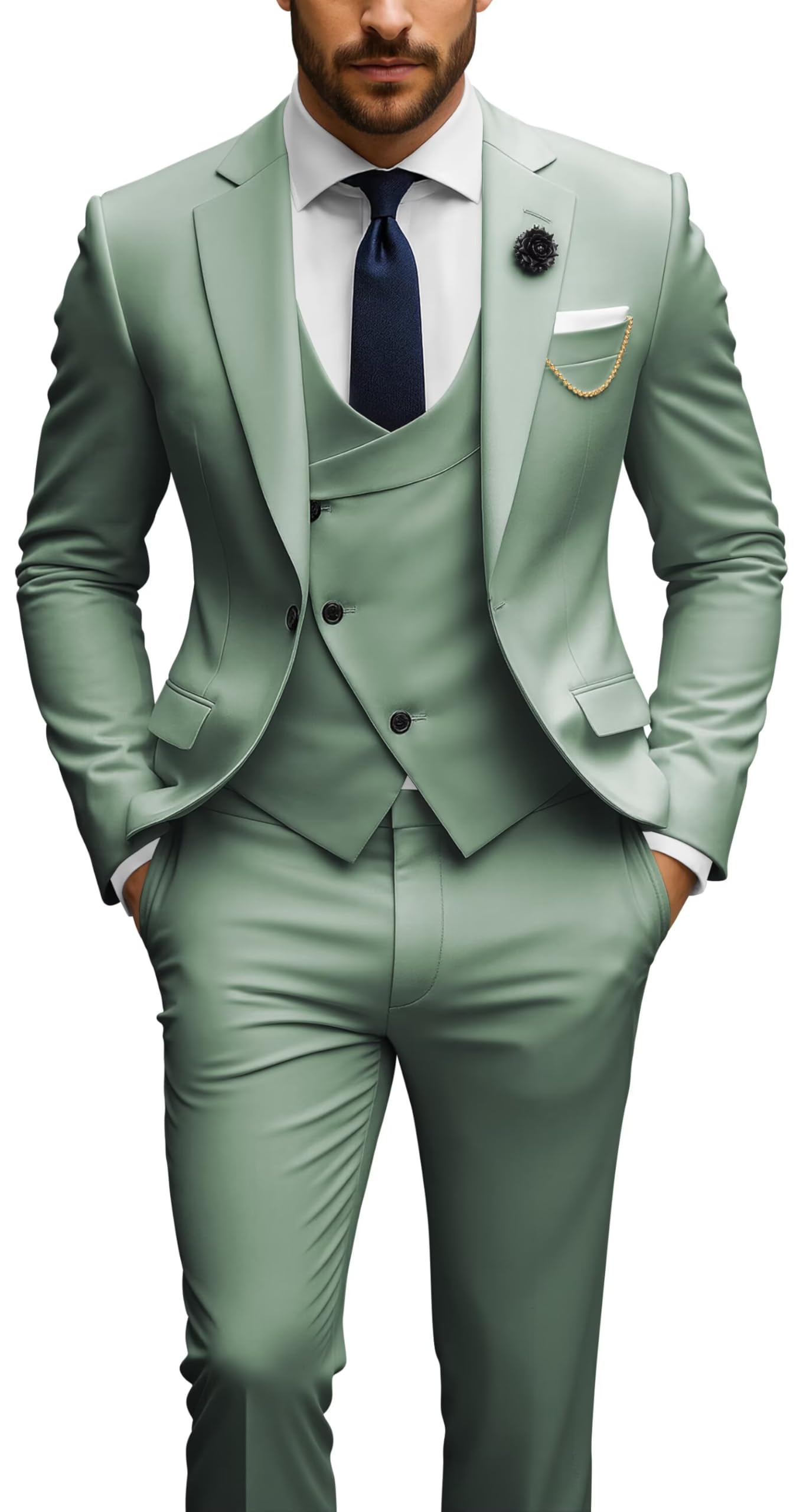 3 Piece Mens Tuxedo Suit Set Slim Fit Mens Tuxedo for Men Double Breasted Wedding Prom Suits Blazer Vest Pants Sets