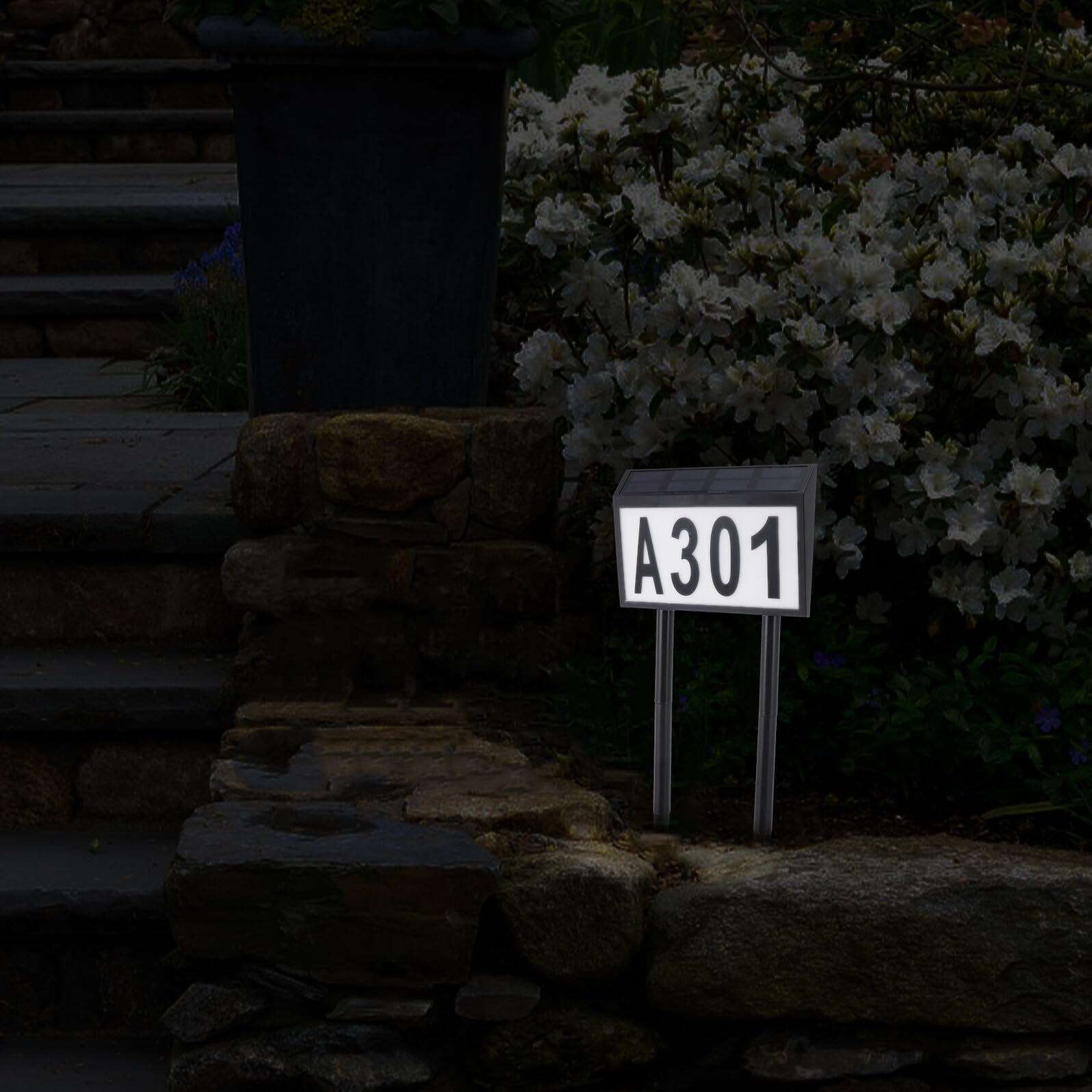 Luce Solare per Numeri Civico 5 Lettere e 3 Serie di Numeri Targa LED Pannello Solare Ricaricabile Lampada da Giardino a Terra per Casa e Negozi