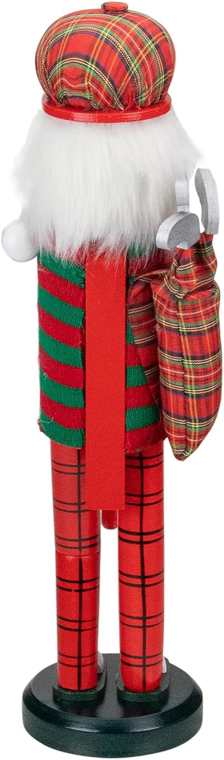 Northlight 14" Red and Green Plaid Wooden Golfer Christmas Nutcracker
