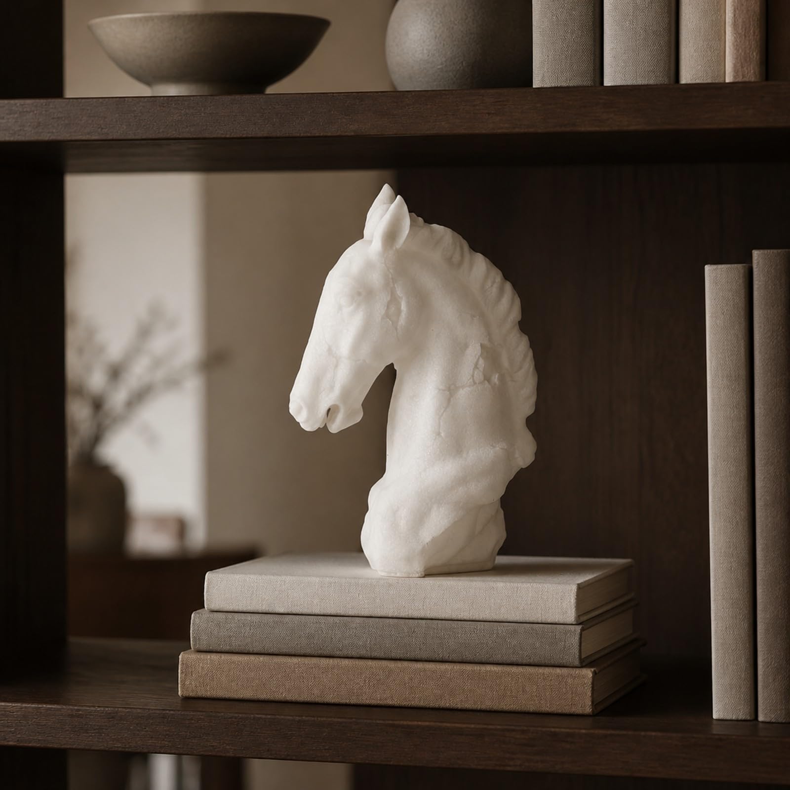 LOVIVER Figurine Équestre en Céramique Crème Fait Main Sculpture en Céramique Texturé Sculpture pr Bureau, sans Base