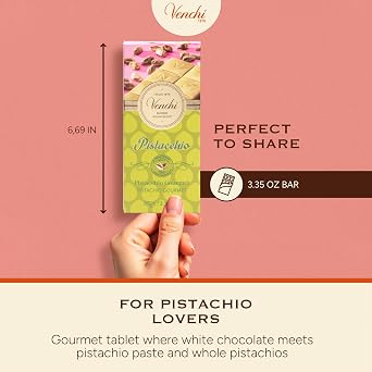 Venchi - Pistachio Gourmet Chocolate Bar - White Chocolate and Pistachio Paste Cream Bar, 3.53 oz - Gluten Free (Pack of 2)