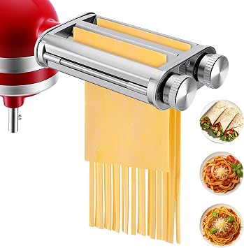 Pasta Maker Attachment for KitchenAid Mixers, Pasta Attachments 3 in 1 Set Included Dough Roller, Spaghetti and Fettuccine Cutters, Noodle Maker Accessory