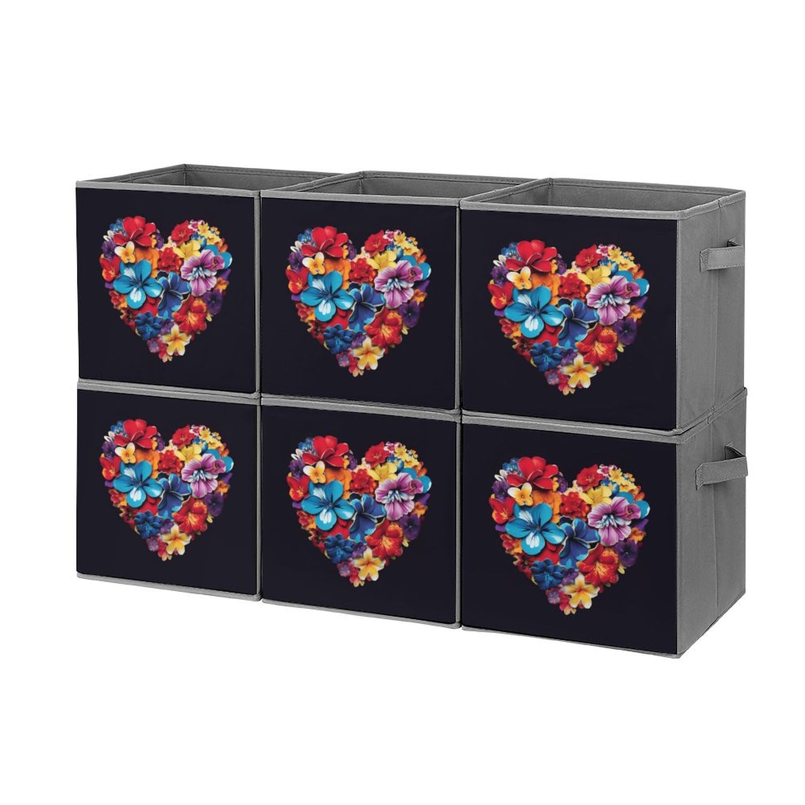 Bac de rangement pliable lot de 6 boîtes colorées avec cœur pour vêtements 27cm