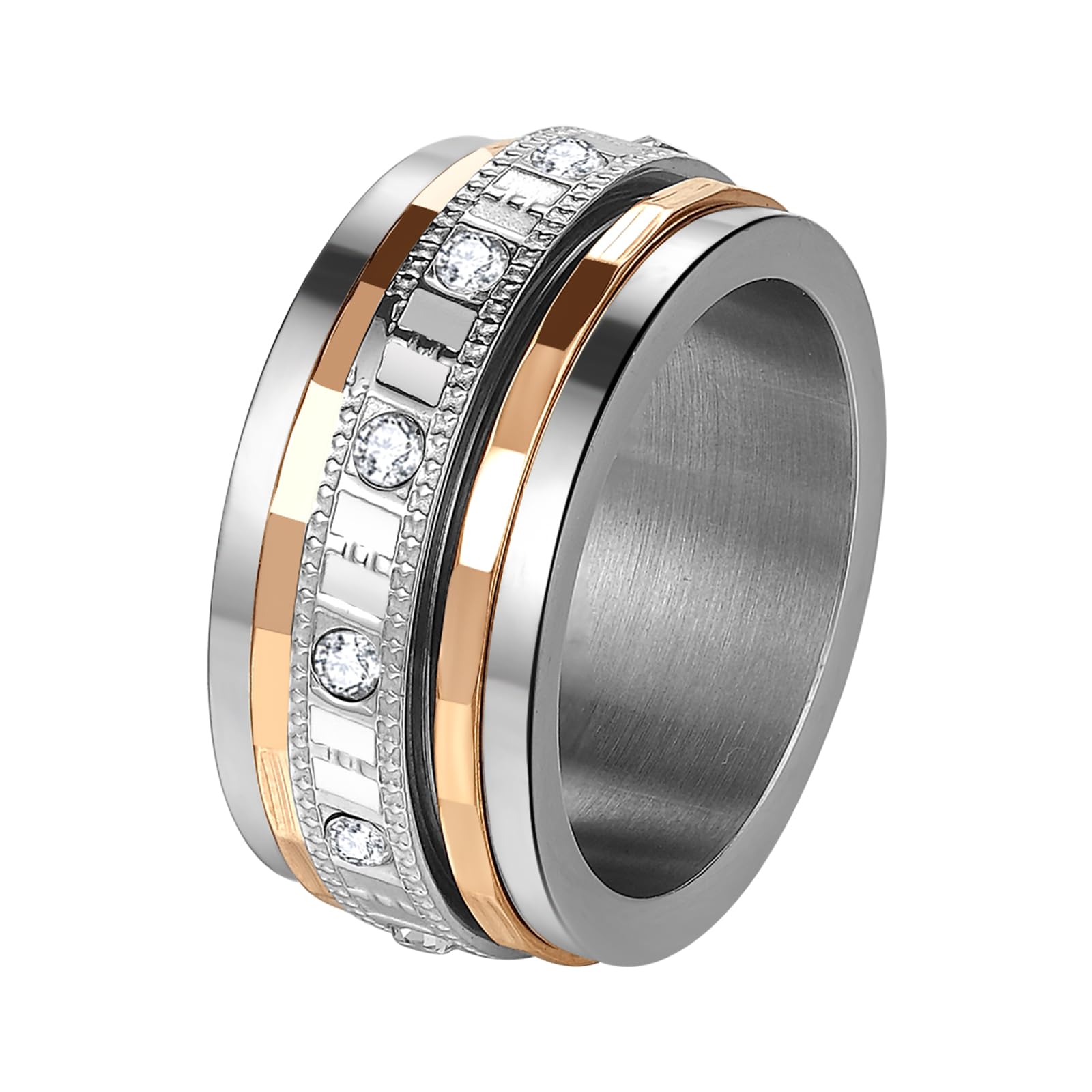 JewelryWe Schmuck Fidget Angst Ring Damen Retro Mond Sterne Edelstahl Drehbarer Anti Stress Band Bandring mit Gravur, Silber