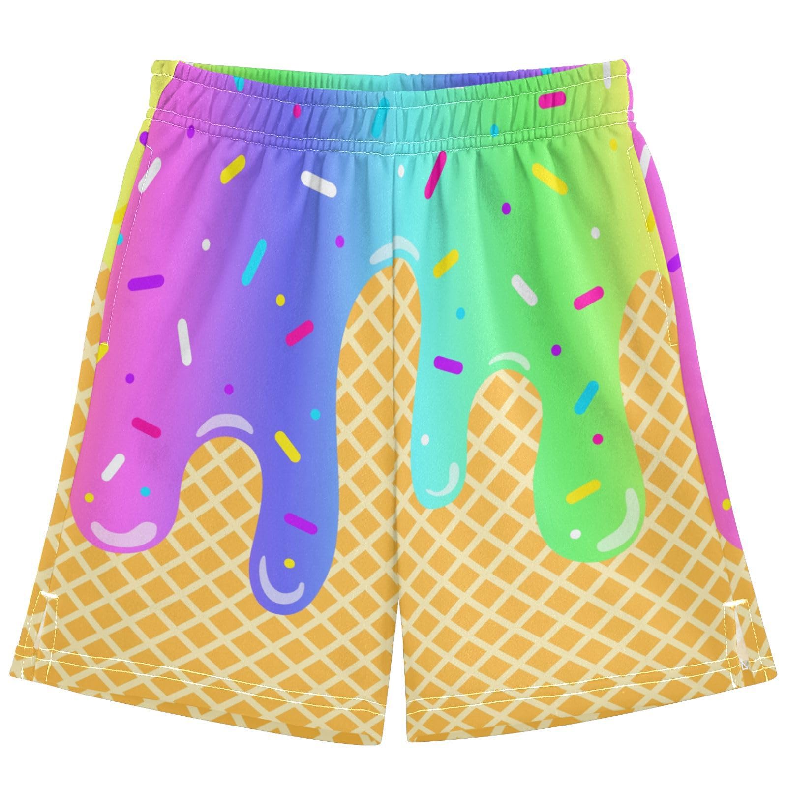 Dallonan Boys Athletic Shorts Basketball Shorts Ice Cream Hiking Gym Shorts with Pocket for Outdoor Activity 7-15Y