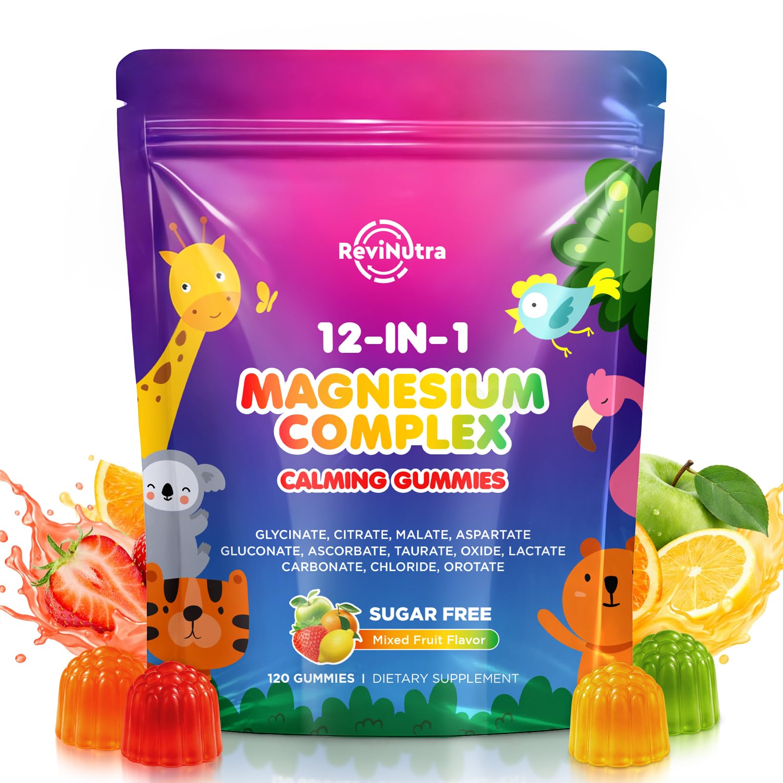 Magnesium Complex 12 in 1 - Magnesium Gummies 700mg with Glycinate, Citrate, Malate, Oxide, Taurate & More - Support Relaxation, Muscle Function, Nerve & Bone Health - Sugar Free Mixed Fruit 120 Count Delicious Mixed Fruit