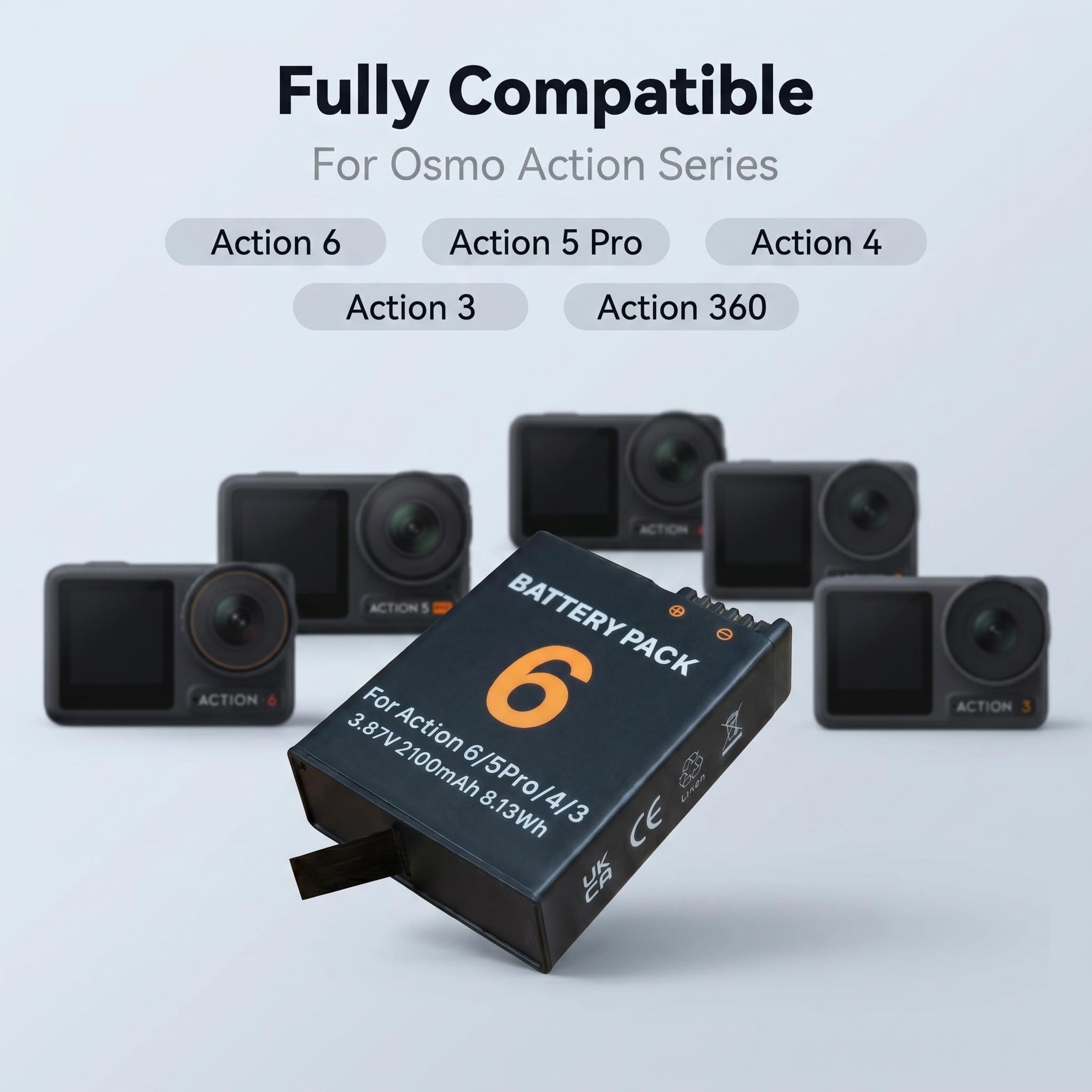 3er-Pack Akku-Pack mit 3-Fach-Ladegerät für DJI Osmo Action 6/5 Pro/4/3 und Osmo 360 3,87 V 2100 mAh Wiederaufladbare Li-Ion Ersatzakku für Action-Kamera