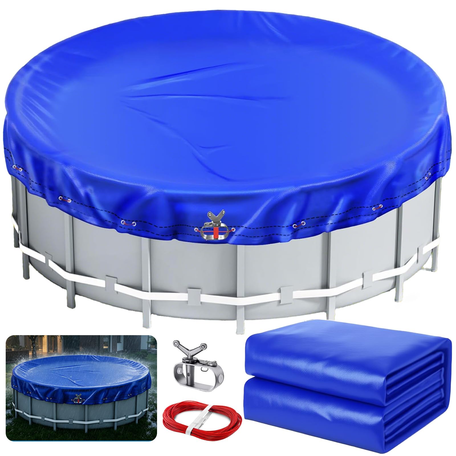 Ceblish Poolabdeckung Rund für 366 cm Aufblasbare Top Ring Pools, Reißfest Oxford-Gewebe Poolplane, Pool Abdeckplane Rund, Winddicht, Blattfest, UV-Beständig, Einfache Installation