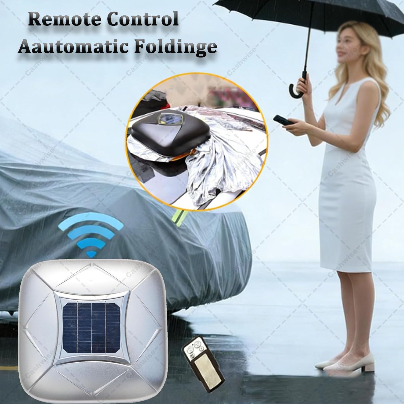 Telo copriauto intelligente con ricarica solare, copertura esterna completa automatica con telecomando, impermeabile e resistente al sole, veloce e comodo per proteggere la tua auto, adatto White-YL