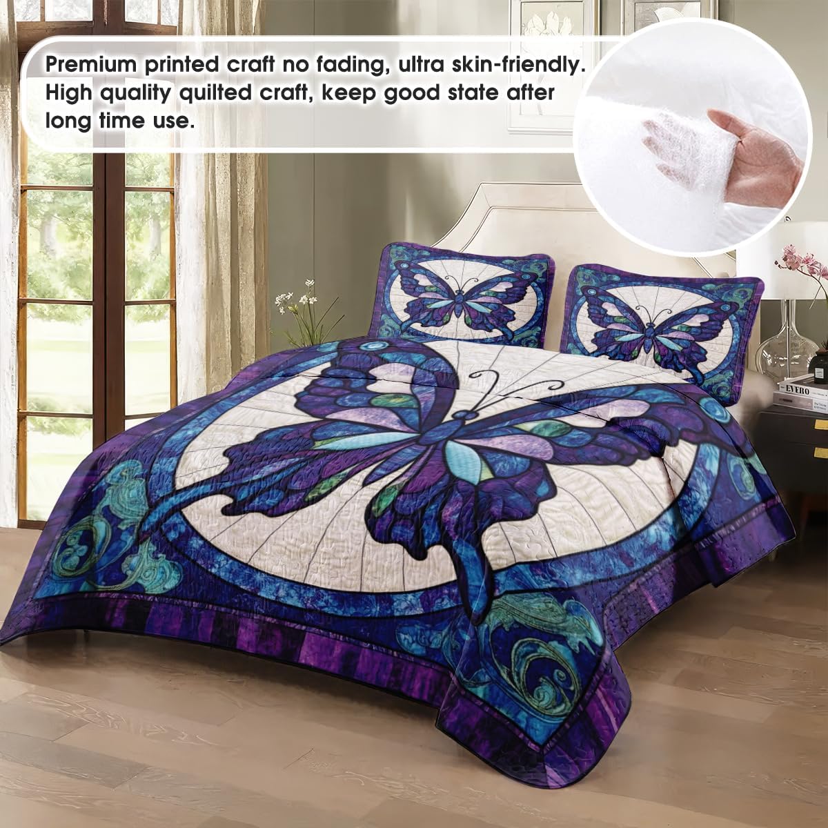 Butterfly Patchwork Quilt Set, Animals Quilt Set Style, Butterfly Art Patchwork Bedding Bedspread, Butterflies Bedding for Bedroom Girl Room (Full Queen King Size) (Butterfly D10)