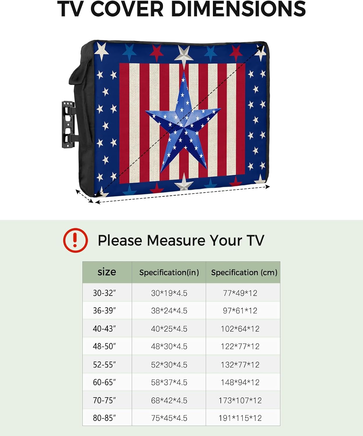 Outdoor TV Cover - USA Flag 4th of July Stars Blue Red Stripe Retro Farmhouse Waterproof and Weatherproof 60"-65" LCD Movable Shield TV Display Screen Protector Outside Television Covers