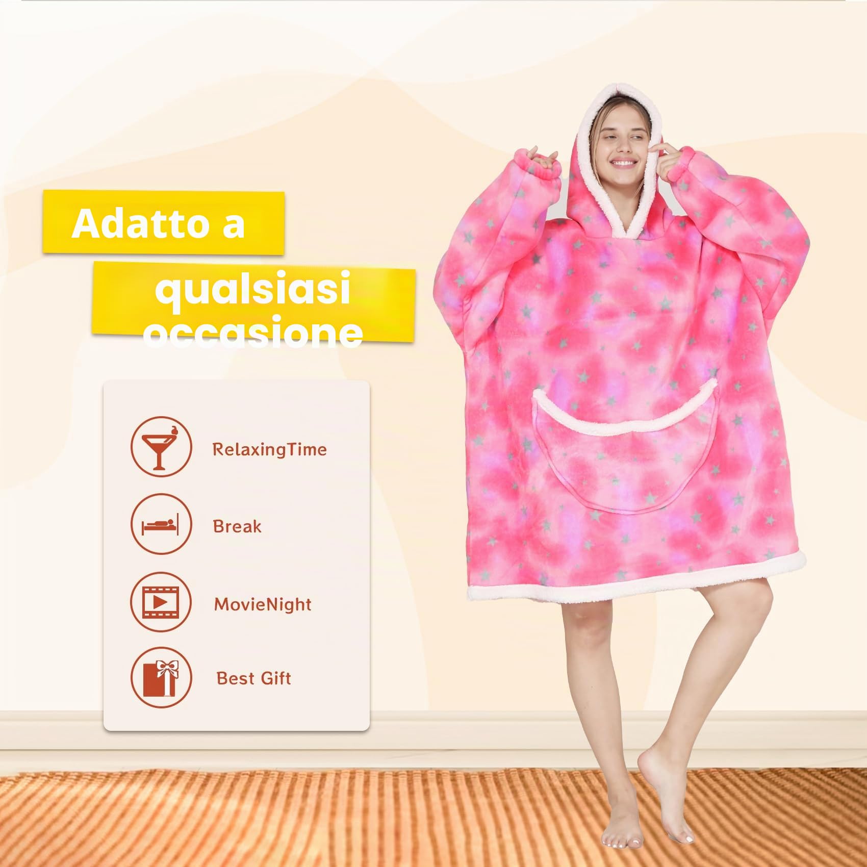 Coperta con Cappuccio Oversize - Coperta Indossabile in Pile Sherpa da Donna Adulta Coperta con Cappuccio Gigante Calda e Accogliente Felpa Soffice per Donna e Uomo