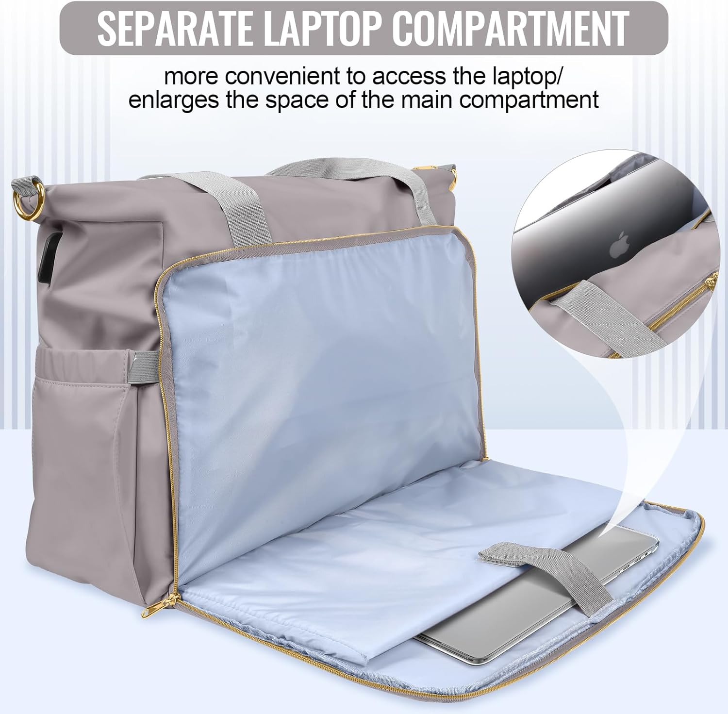 ZRRAJOY Weekender Overnight Bag for Women, Large Travel Duffel with Shoe Compartment, Wet Pocket, USB Charging Port, Carry-On Gym Tote Bag (Grey)