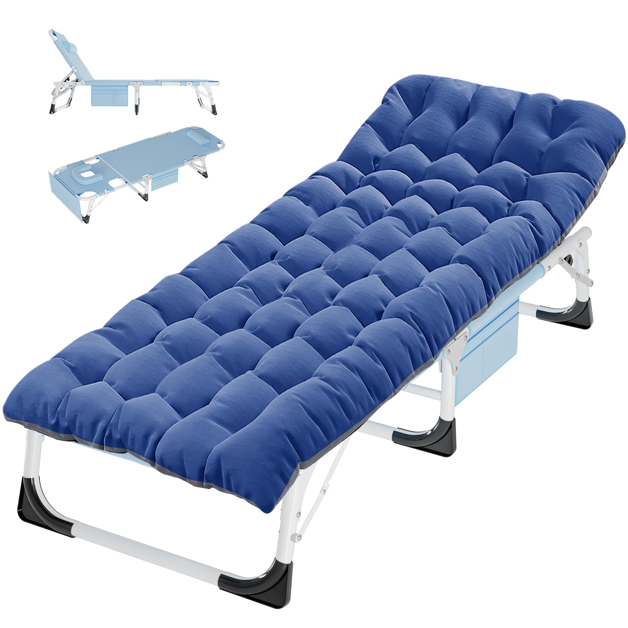 ABORON Folding Camping Cot W/Mat & Face Arm Hole for Adults, Adjustable Heavy Duty Outdoor Bed,1200 D Layer Oxford Travel Camp Cots for Beach, Pool,