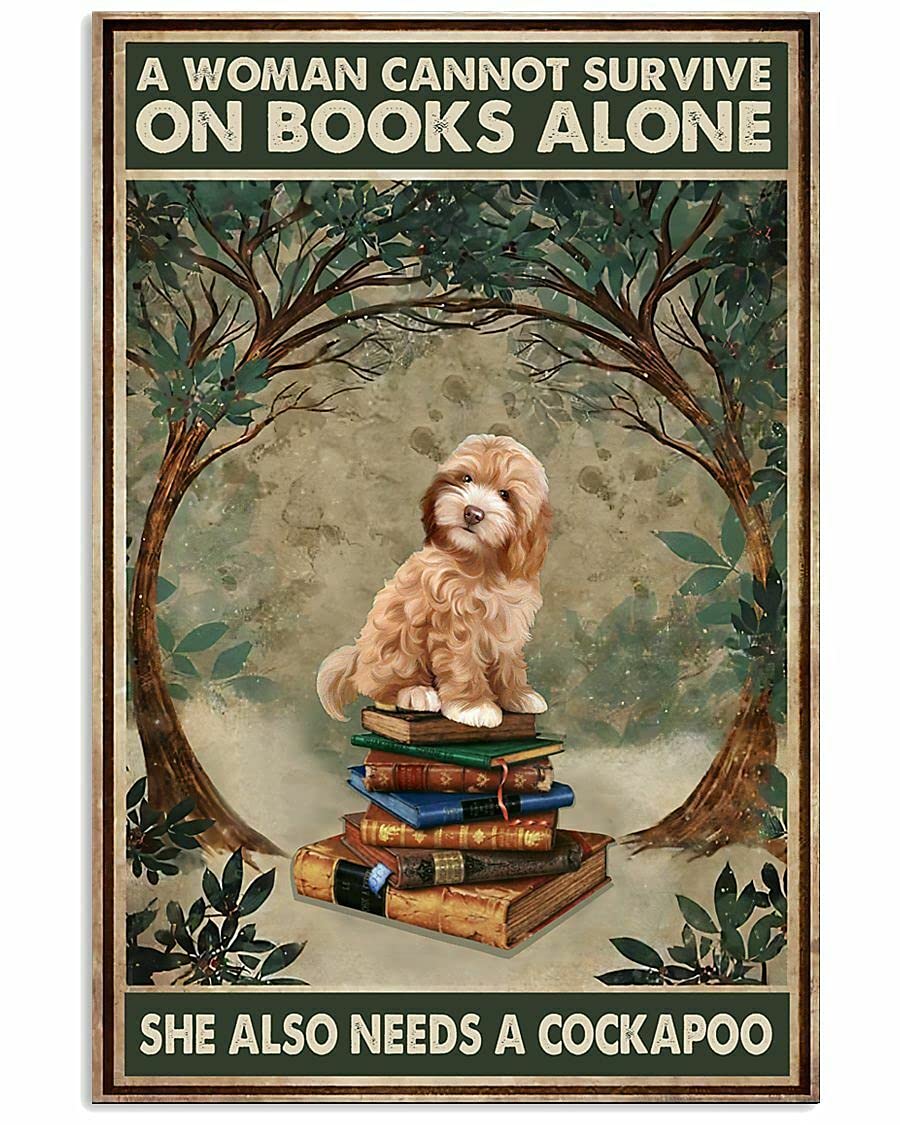 Biopracess Woman Love Cockapoo And Book Home For Home Garden Poster Plaque Decor Gallery Wall Tin Sign 8x12 inch