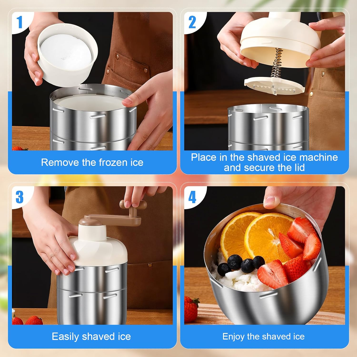 Ice Shaver and Snow Cone Machine - Premium Portable Ice Crusher and Shaved Ice Machine with Free Ice box - Large ice cup - Stainless steel,easy to clean,gift,Manual, no energy consumption