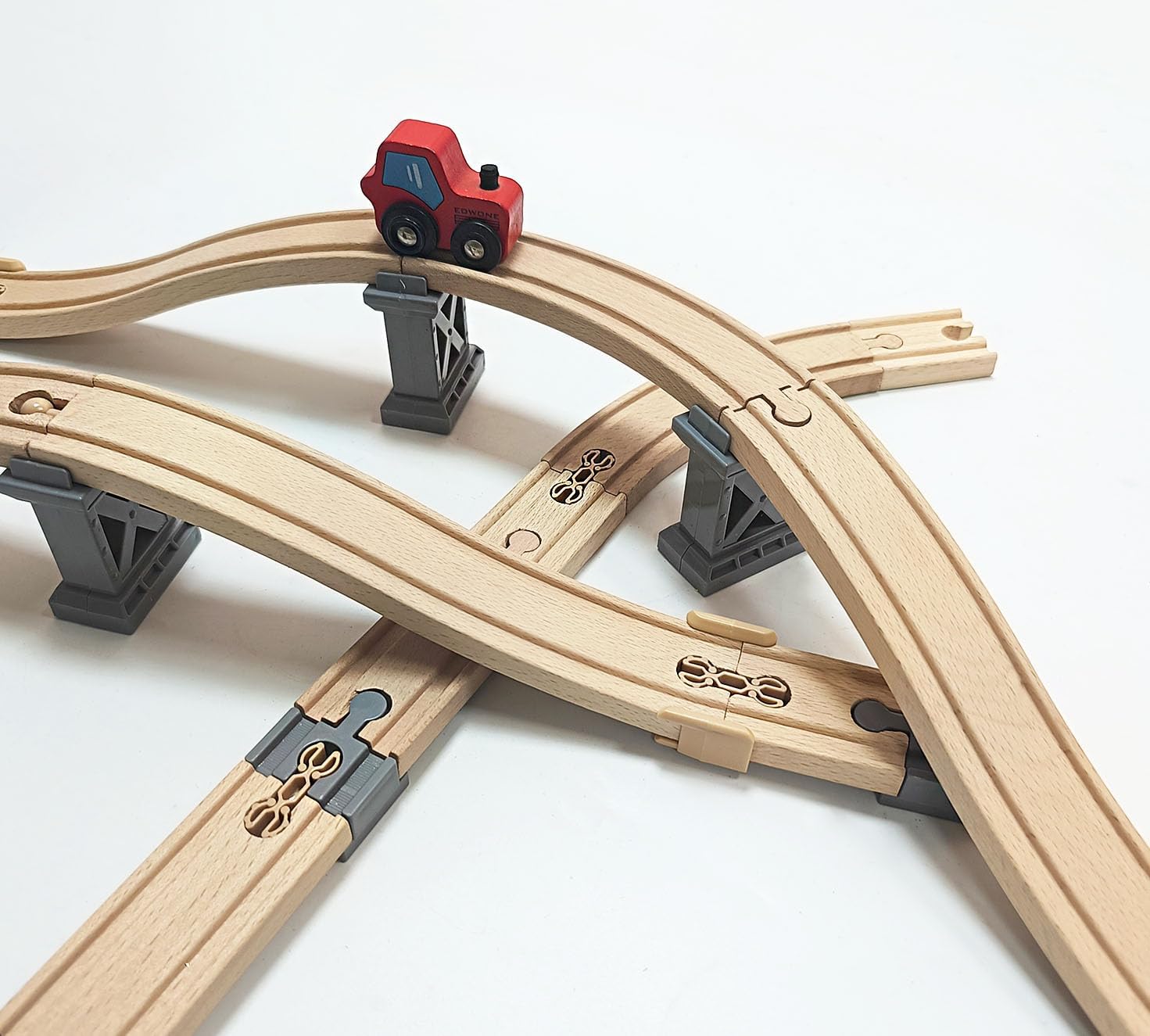 Wooden Train Track Accessories, 32Pcs, Wooden Track Connector, Train Toys Expansion Pack for Major Brands, Wood Train Track, Christmas Birthday Gift for Girls & Boys
