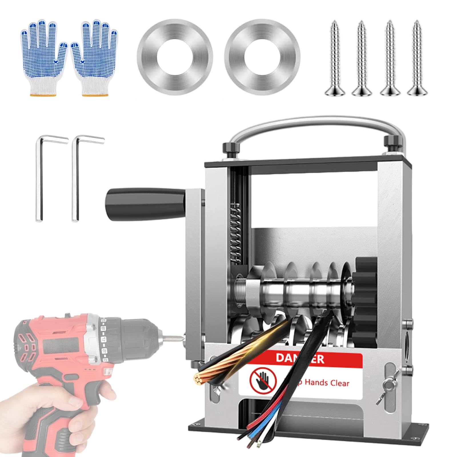 Cable Stripper Machine, Wire Stripper Machine with 6 Channel & 5 Blades, Electric Wire Stripping Tool for 3-17mm Cable, Manual Copper Wire Stripper for Scrap Copper Cables Recycling
