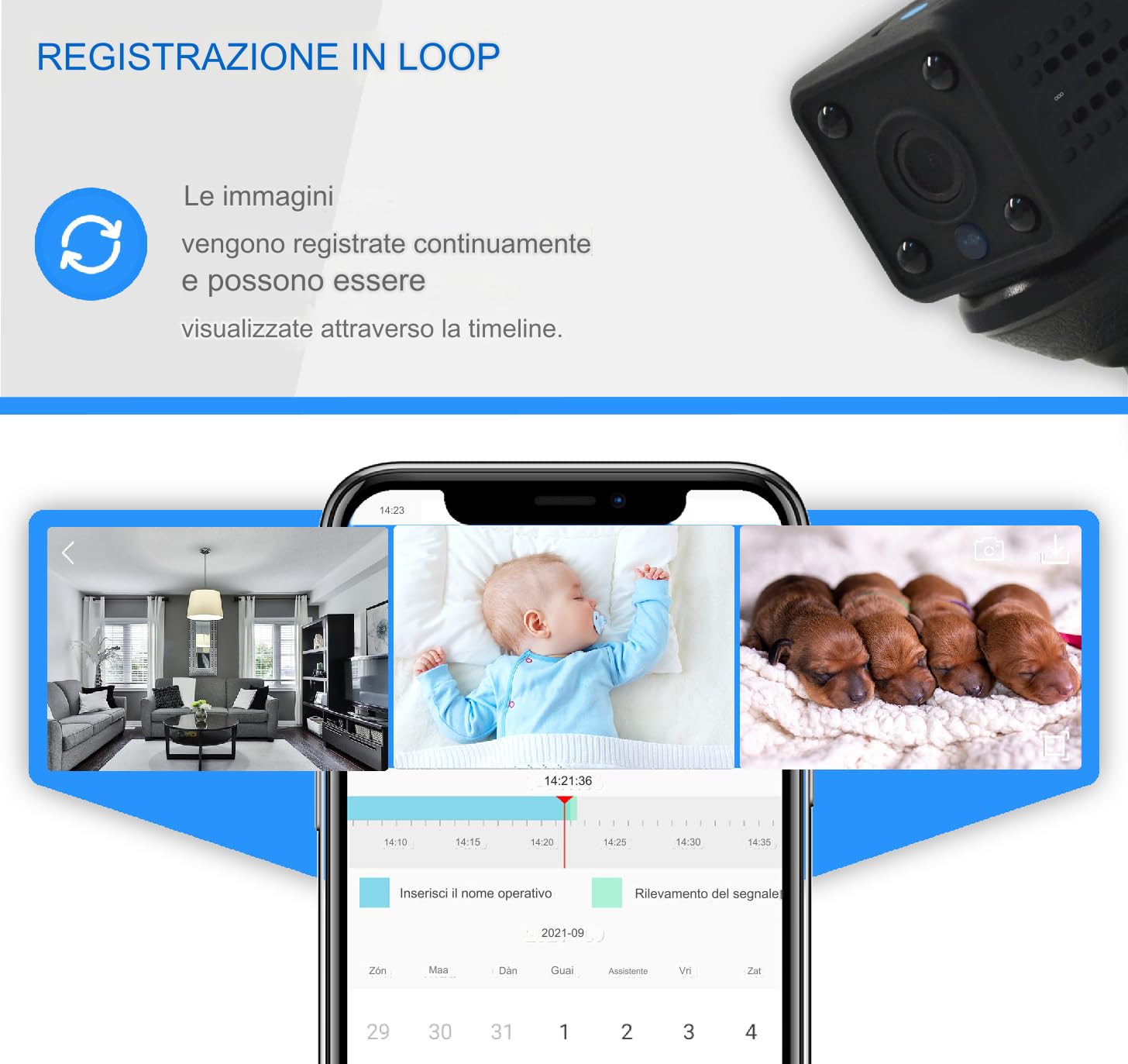 KUUS C2 Mini Telecamera Spia WiFi 3,2cm Full HD 1080P App, Telecamera Nascosta Microcamera Spia, Mini Telecamera Spia Nascosta, Visione Notturna, SD 32 GB, ONVIF Class U3 ISO Discreta Anonimo Pack