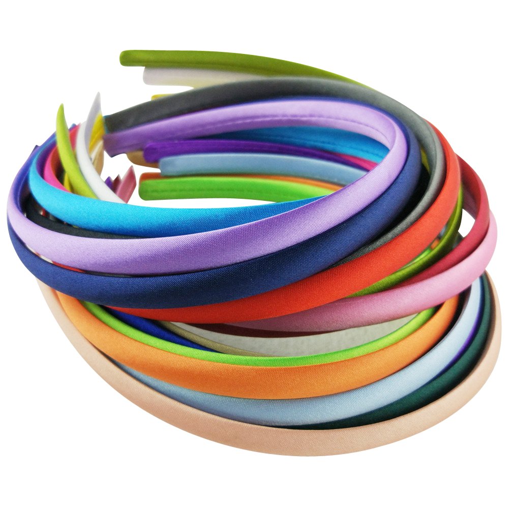 20Pcs 10mm Satin Covered Ribbon Headbands, Women Fabric DIY Hair Accessories (Brown)