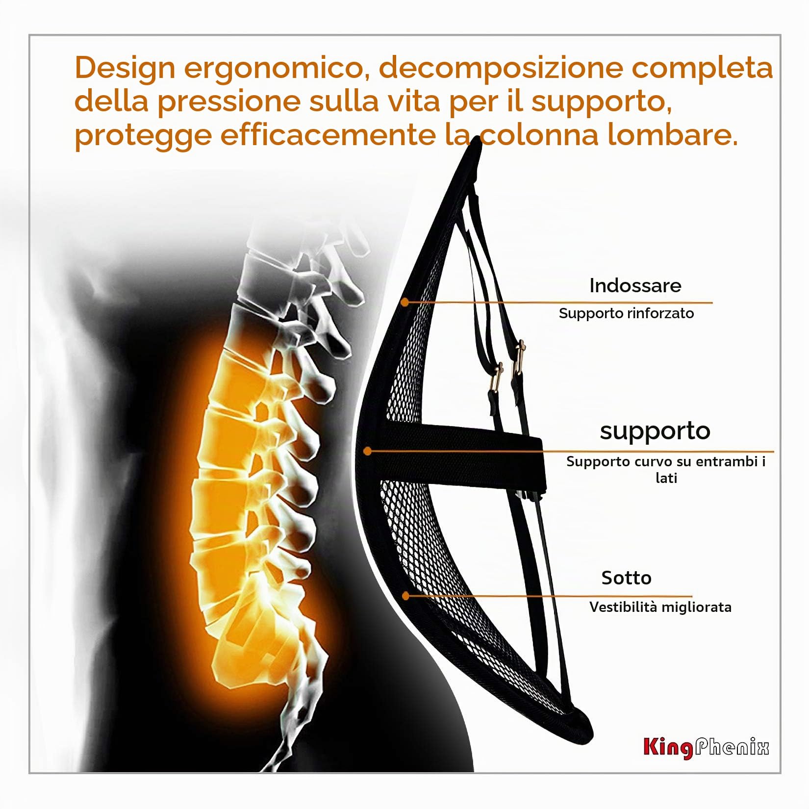 kingphenix Supporto (confezione da 2) con rete traspirante, adatto per auto, sedia da ufficio