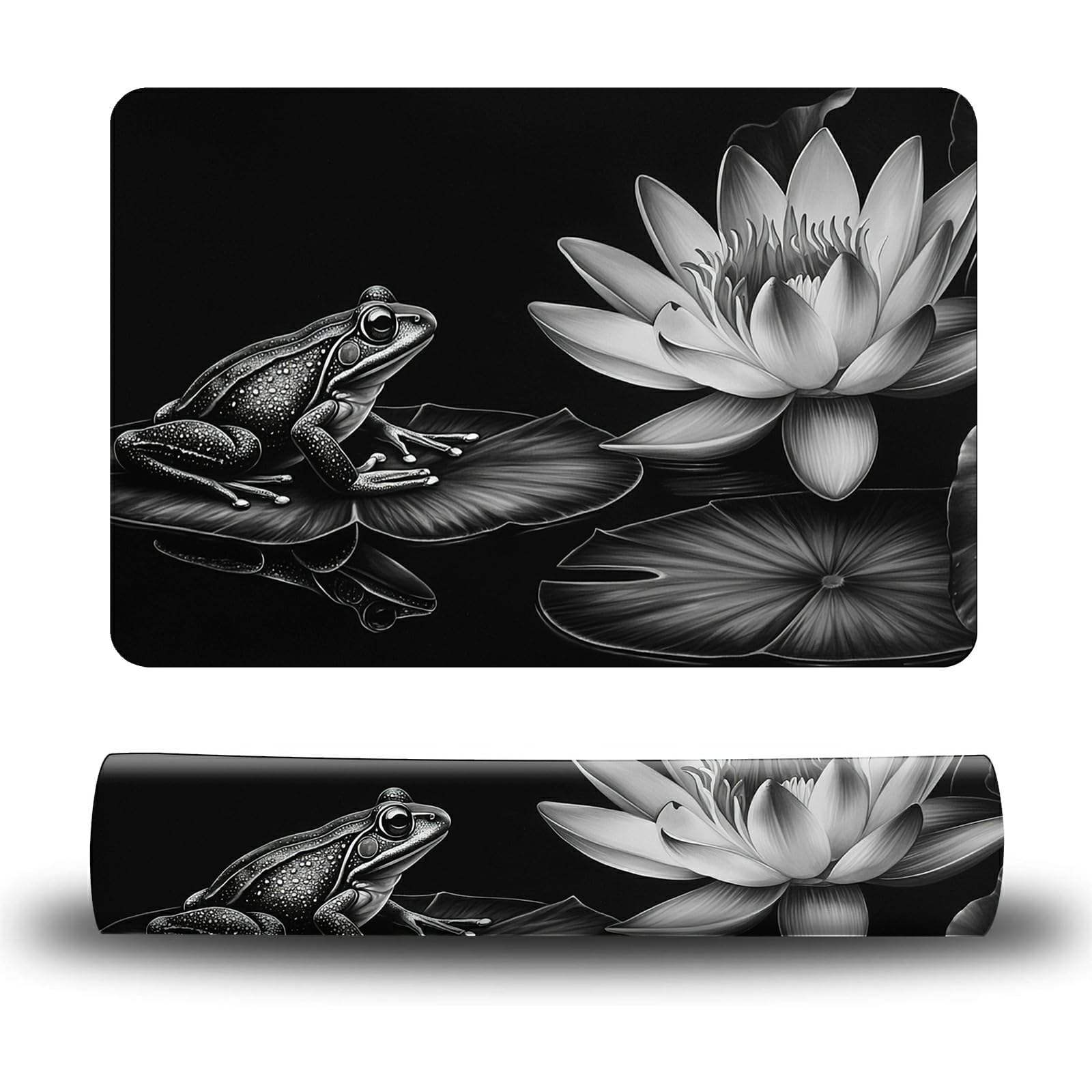 Dikoer Dog Food Mat, 15.7" x 23.6" Absorbent Pet Feeding Mat for Food and Water, Waterproof Diatom Mud Pet Placemat with Non-Slip Rubber Backing, Cat Bowl Mat for Floors - Grey Lotus Leaf Frog