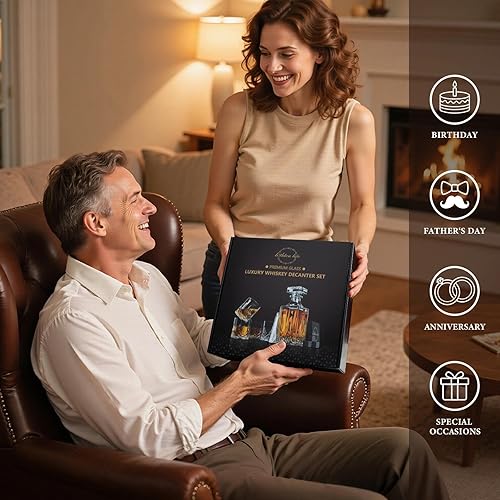 Miniatura 5 de LIGHTEN LIFE Juego de decantador de whisky con accesorios de barra, decantador de whisky de cristal y juego de vidrio en caja de regalo, juego de
