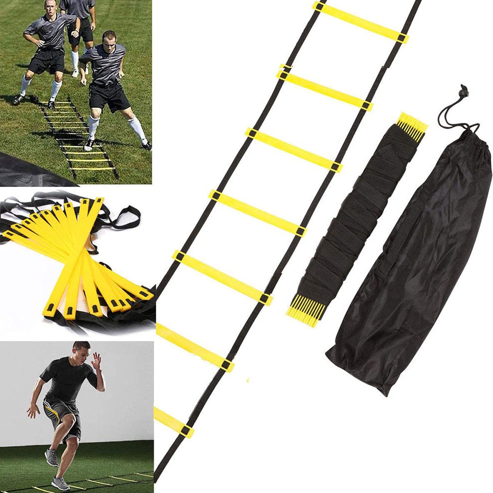 EUREKA BODIFY Voetbal- en beweeglijkheidstrainingsset – 10 Chinezen – behendigheidsladder 6 m – parachutetraining – 3 elastische weerstandsbanden – springtouw – draagtas