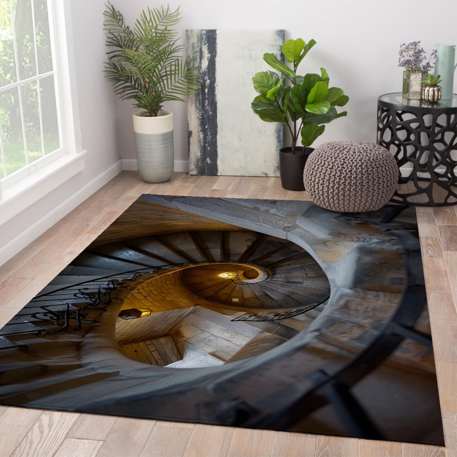 Dywaniki w stylu retro, zamek 3D, spiralne schody, dywan, do wewnątrz, na zewnątrz, dywan z niskim runem, mata podłogowa, dywan do dekoracji domu, 120 x 180 cm