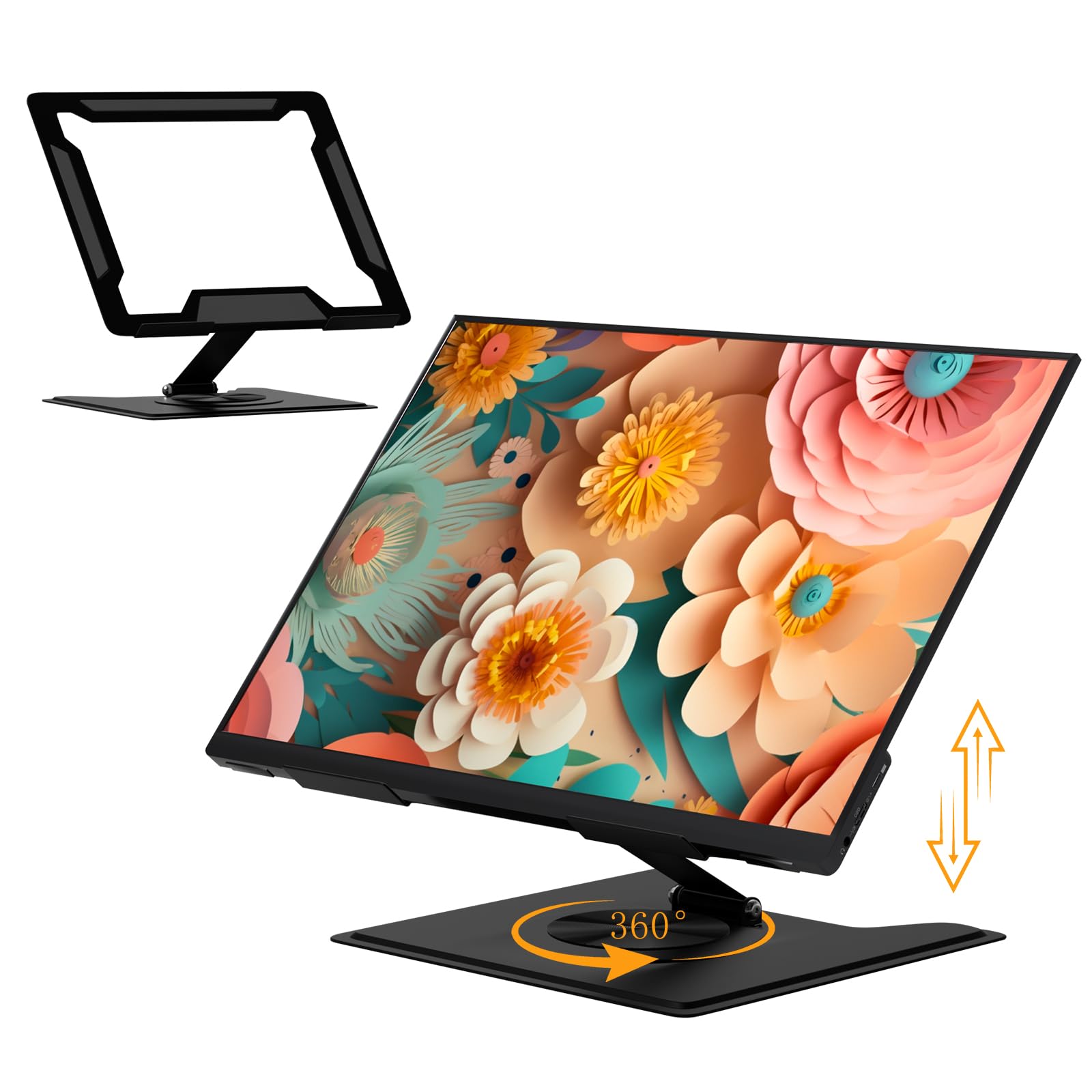 Adjustable Ergonimic Foldable Tablet Stand for Desk with 360 Rotating Base,Compatible with iPad/iPhone Portable Monitor Between 9-17 Inches for Office Desk,Black
