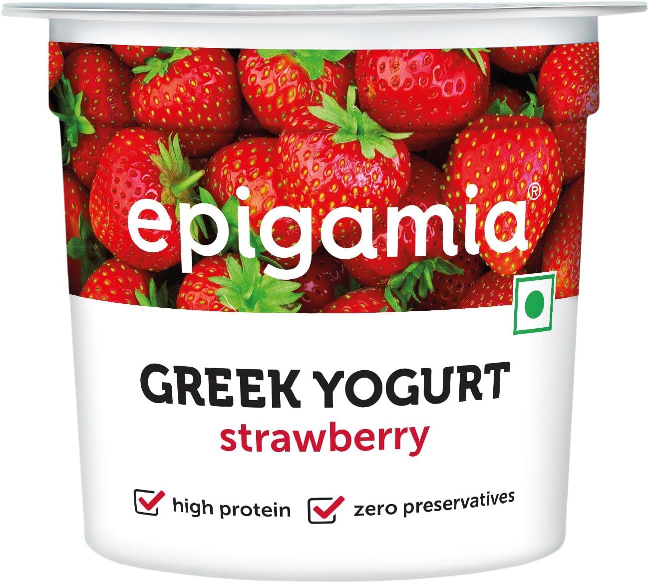 Epigamia Strawberry Greek Yogurt, 85g | Real Fruits, Zero preservatives | Low Fat, high Protein