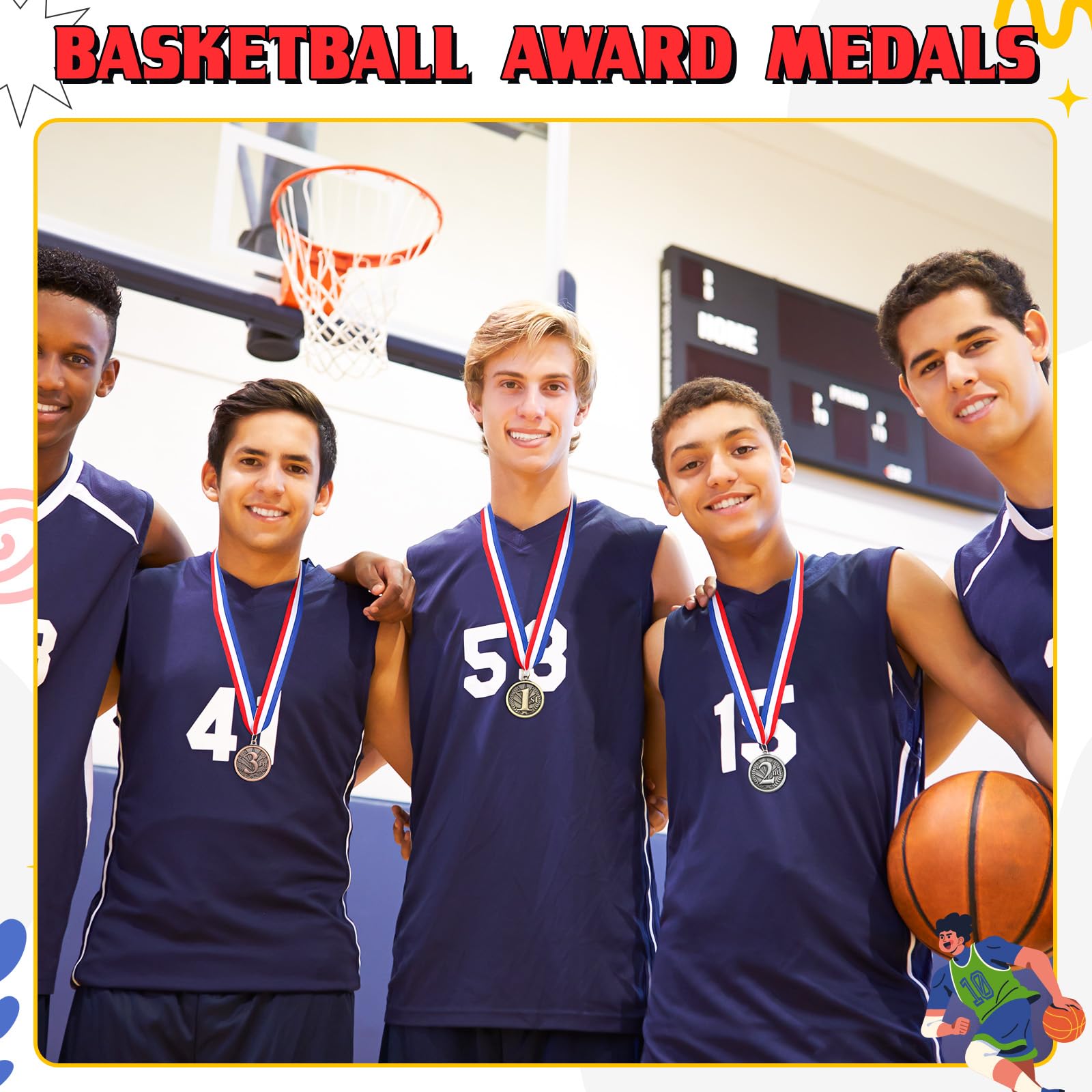RoundFunny Medallas de premio para el ganador de premios, medalla de oro, plata, bronce con cinta para el cuello, premio trofeo para competiciones deportivas, fiestas, 5 cm
